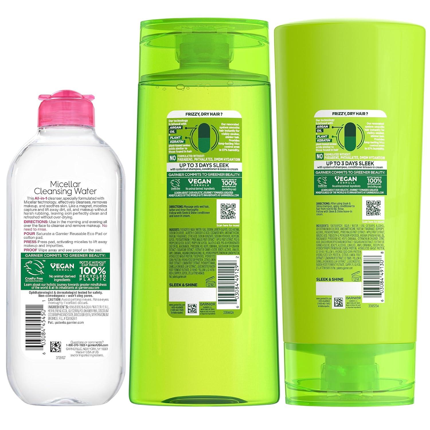 imageGarnier Back to School BundleMicellar Water 400mL  Fructis Sleek ampamp Shine Shampoo 22 Fl Oz Conditioner 21 Fl Oz 3 Items 1 Kit Packaging May Vary