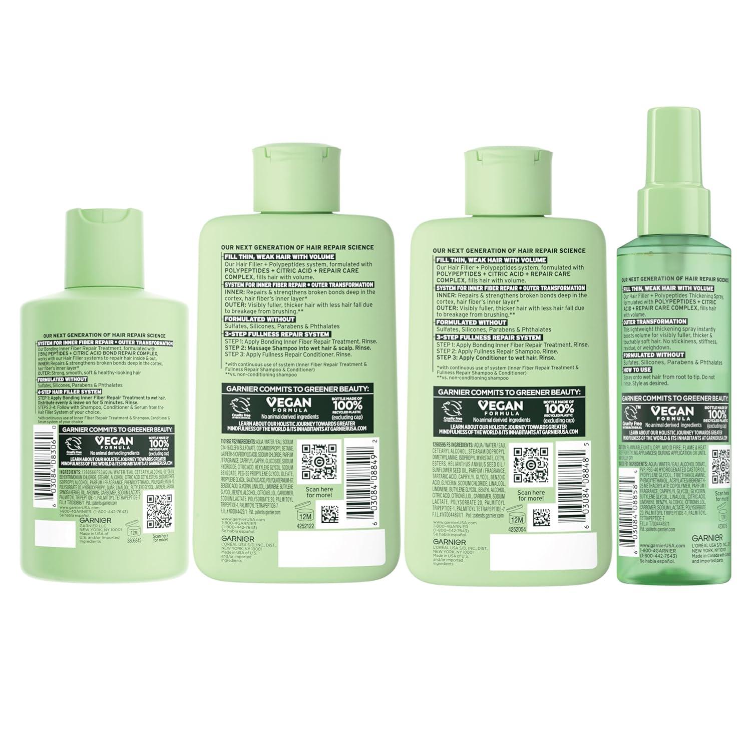 imageGarnier Fructis Hair Filler Bonding PreShampoo  Fullness Repair Shampoo Conditioner  Thickeing Spray Set with Polypeptides 4 Items 1 Kit