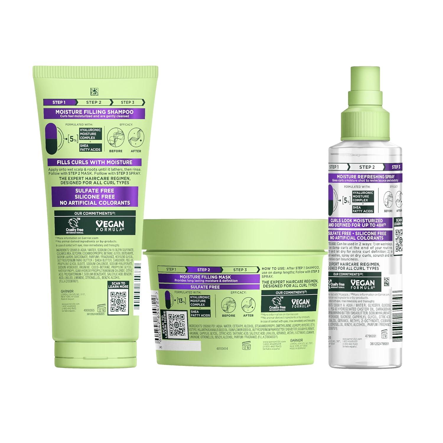 imageGarnier Fructis Method for Curls Curly Hair Products Moisture Filling Shampoo Hair Mask and Curl Refresher Spray Designed and Tested for 2C to 4C Curls and Coils 1 Kit