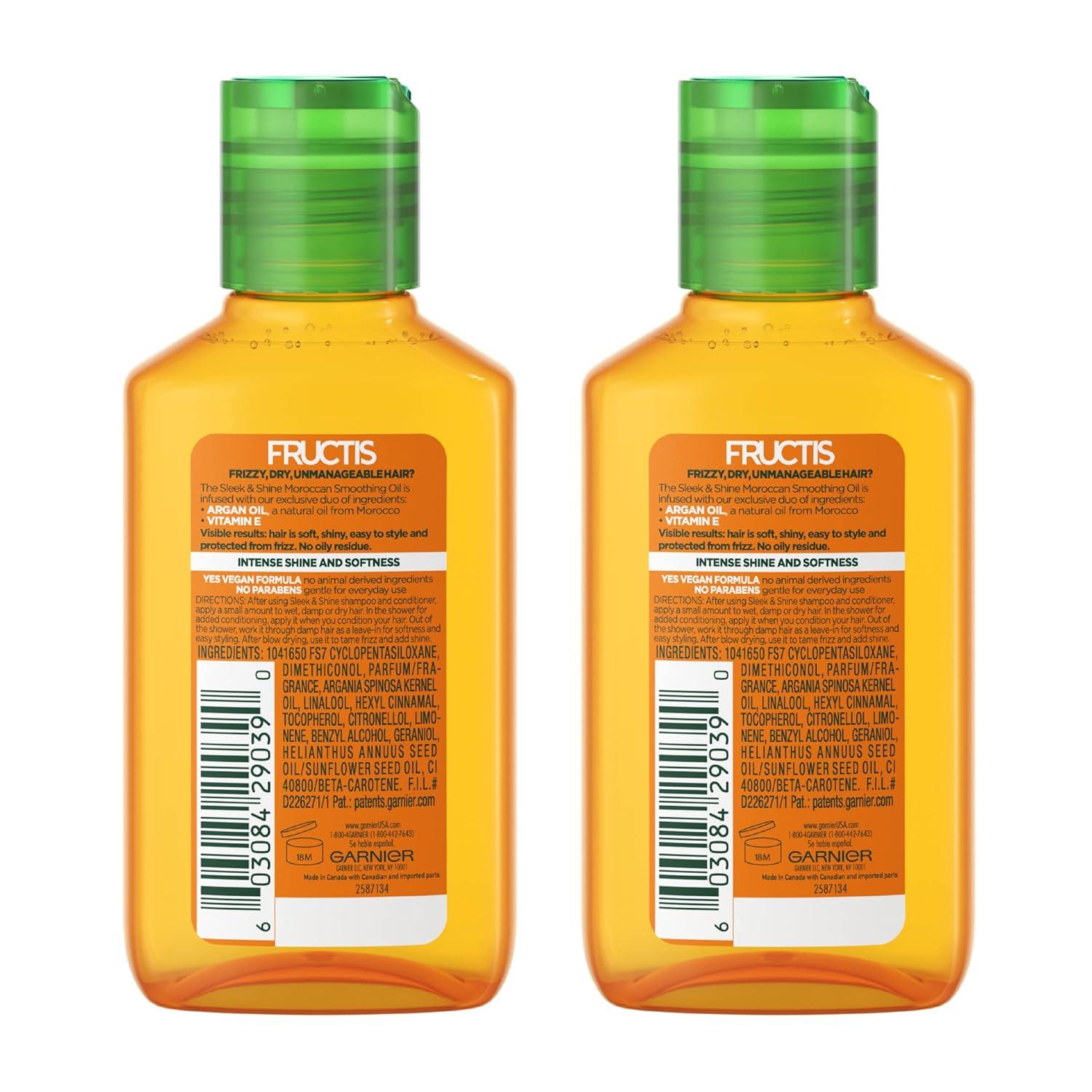 imageGarnier Fructis Sleek ampamp Shine Moroccan Sleek Smoothing Oil for Frizzy Dry Hair Argan Oil 375 Fl Oz 2 Count Packaging May VaryArgan Oil