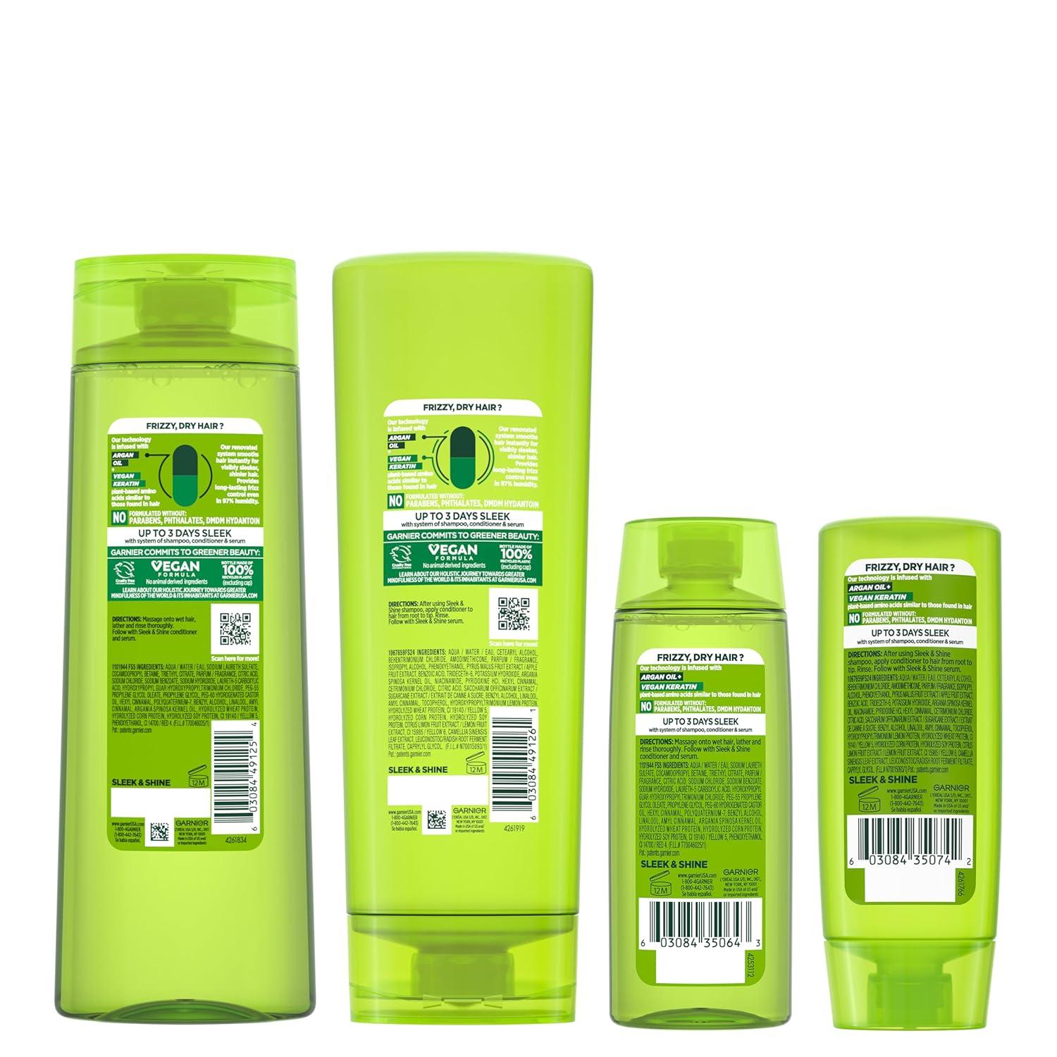 imageGarnier Fructis Sleek ampamp Shine Shampoo 22 Fl Oz  Conditioner 21 Fl Oz Set for Frizzy Dry Hair Plant Keratin  Argan Oil 2 Items 1 Kit Packaging May Vary4 Piece Set Full  Travel Sizes