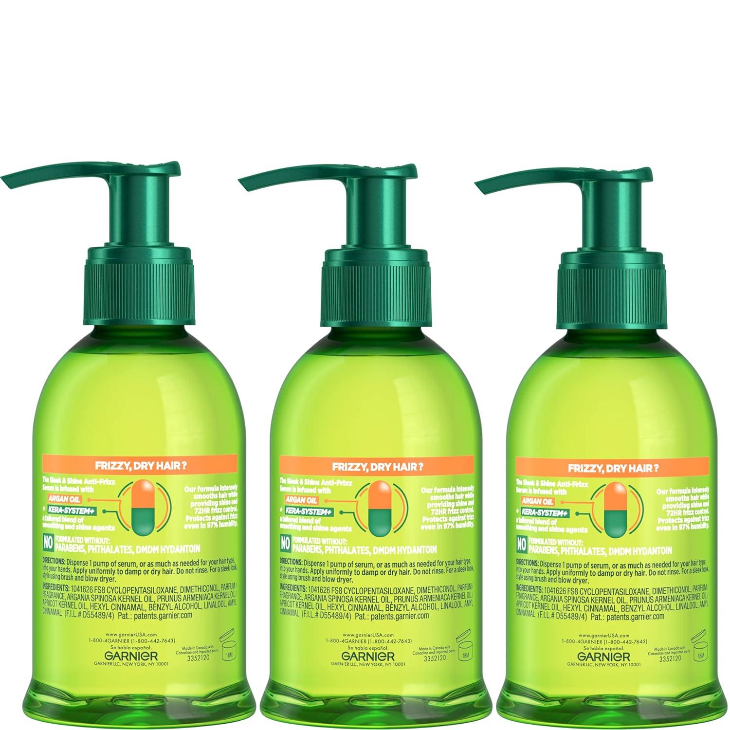 imageGarnier Fructis Sleek ampamp Shine Shampoo Conditioner  AntiFrizz Serum Set for Frizzy Dry Hair Argan Oil 3 Items 1 Kit Packaging May VaryAntiFrizz Serum