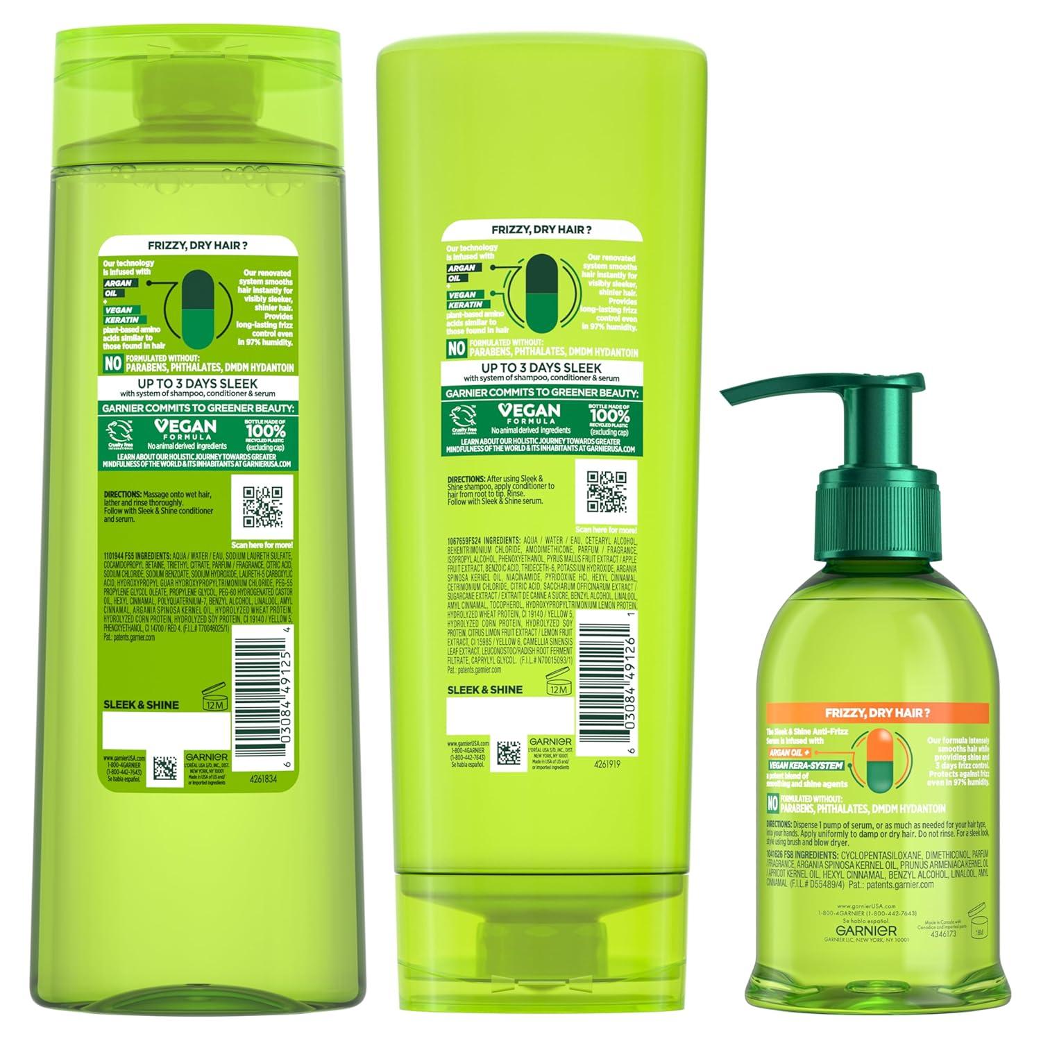 imageGarnier Fructis Sleek ampamp Shine Shampoo Conditioner  AntiFrizz Serum Set for Frizzy Dry Hair Argan Oil 3 Items 1 Kit Packaging May VaryArgan Oil