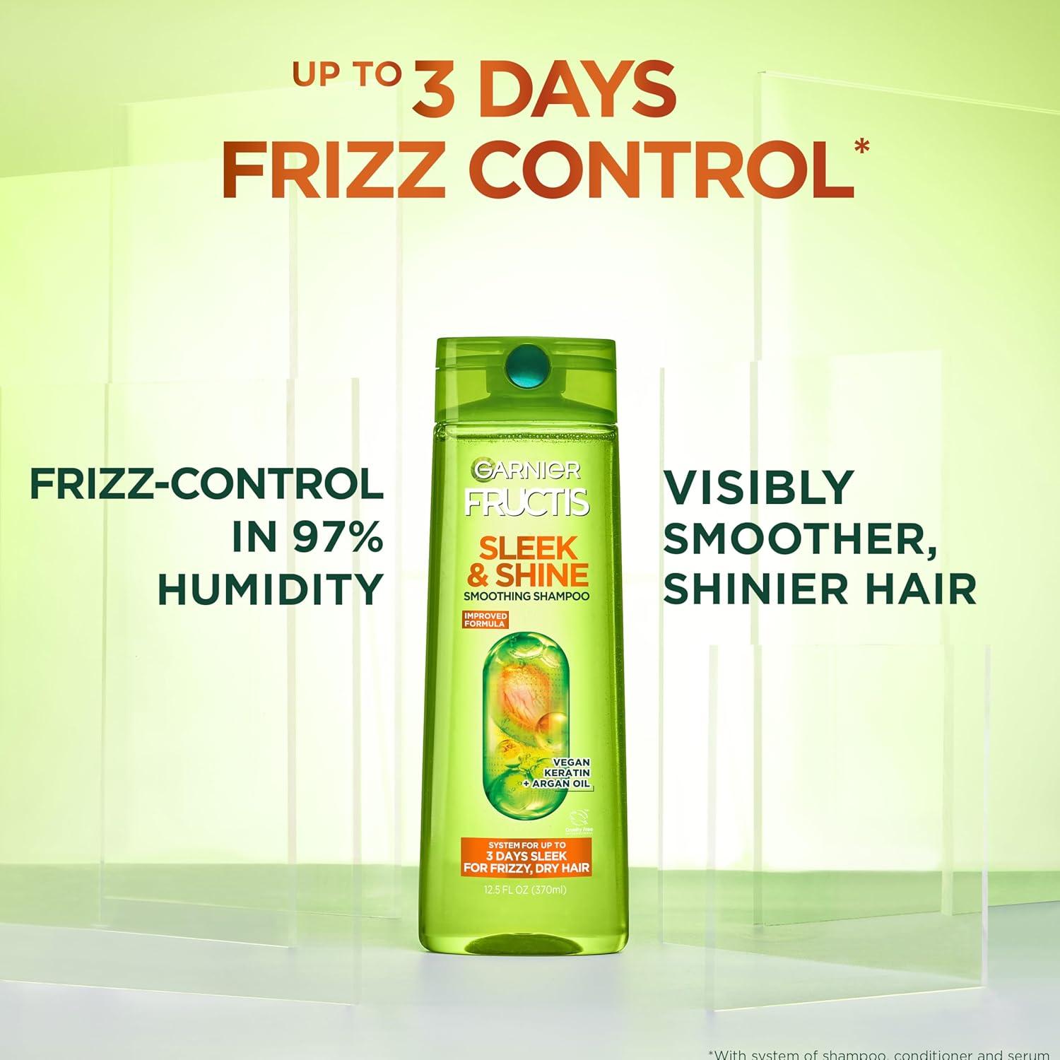 imageGarnier Fructis Sleek ampamp Shine Shampoo Conditioner  AntiFrizz Serum Set for Frizzy Dry Hair Argan Oil 3 Items 1 Kit Packaging May VaryArgan Oil