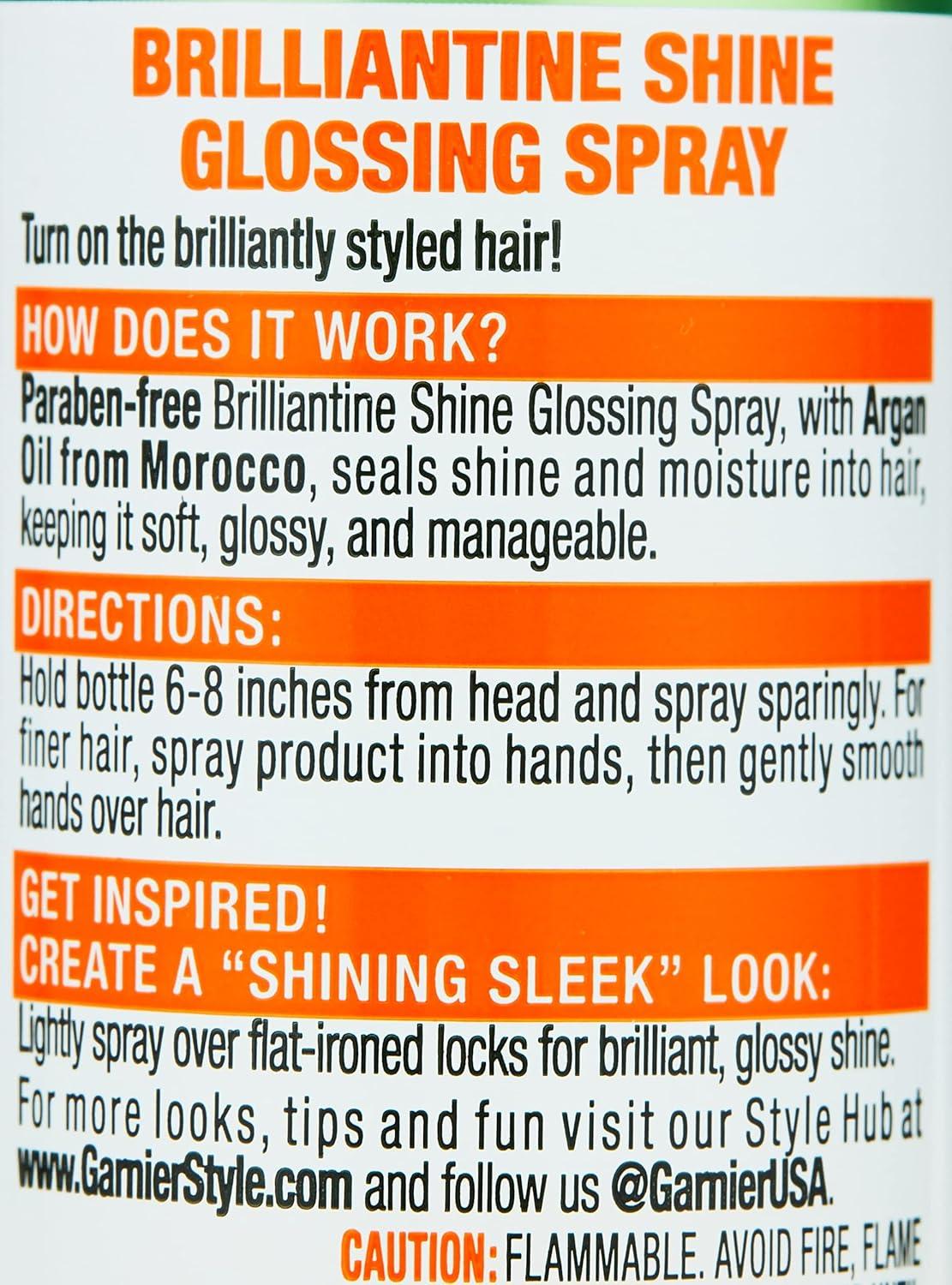 imageGarnier Fructis Style Brilliantine Shine Glossing Spray for High Shine Finish Argan Oil 3 Fl Oz 3 Count Packaging May VaryApricot