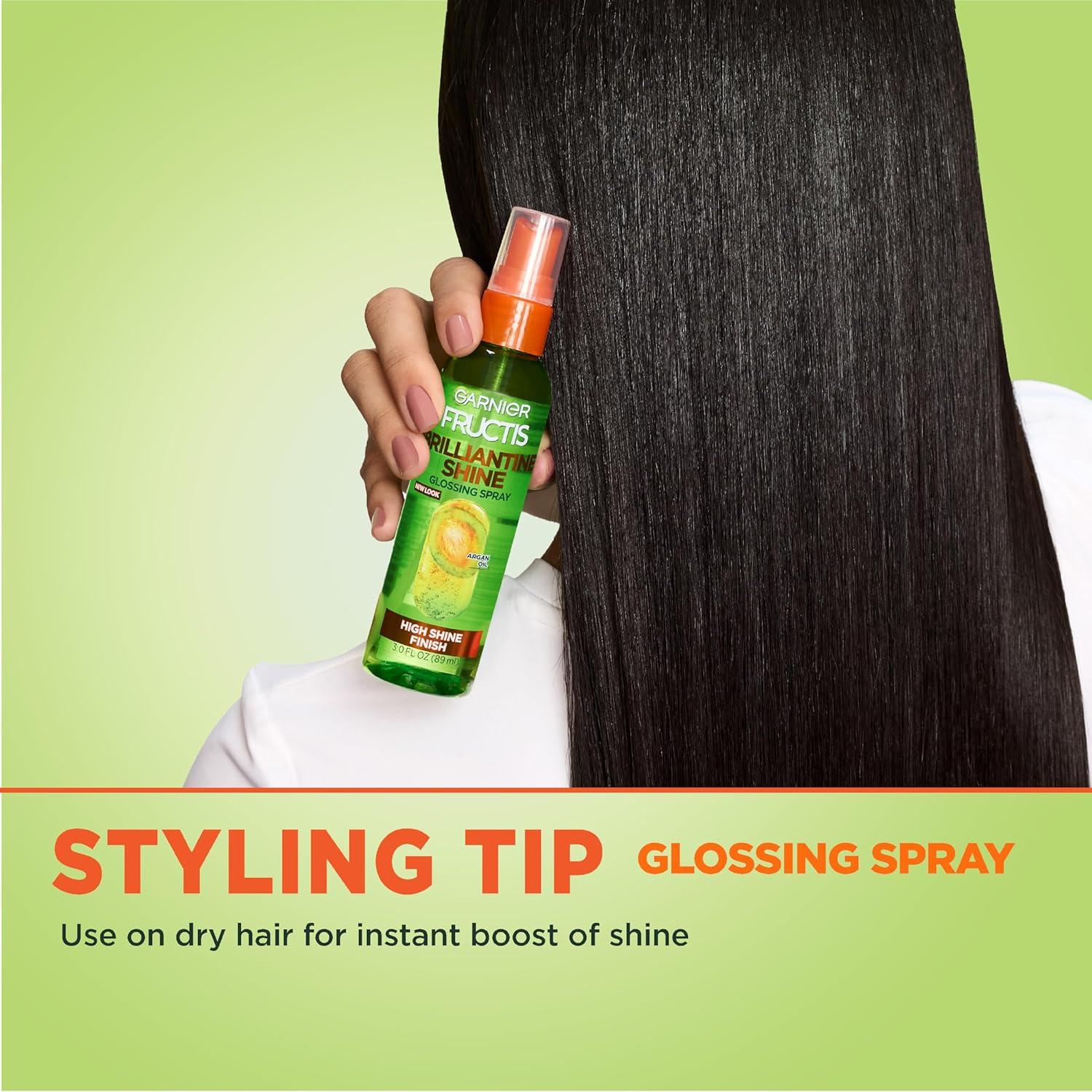 imageGarnier Fructis Style Brilliantine Shine Glossing Spray for High Shine Finish Argan Oil 3 Fl Oz 3 Count Packaging May VaryUnscented