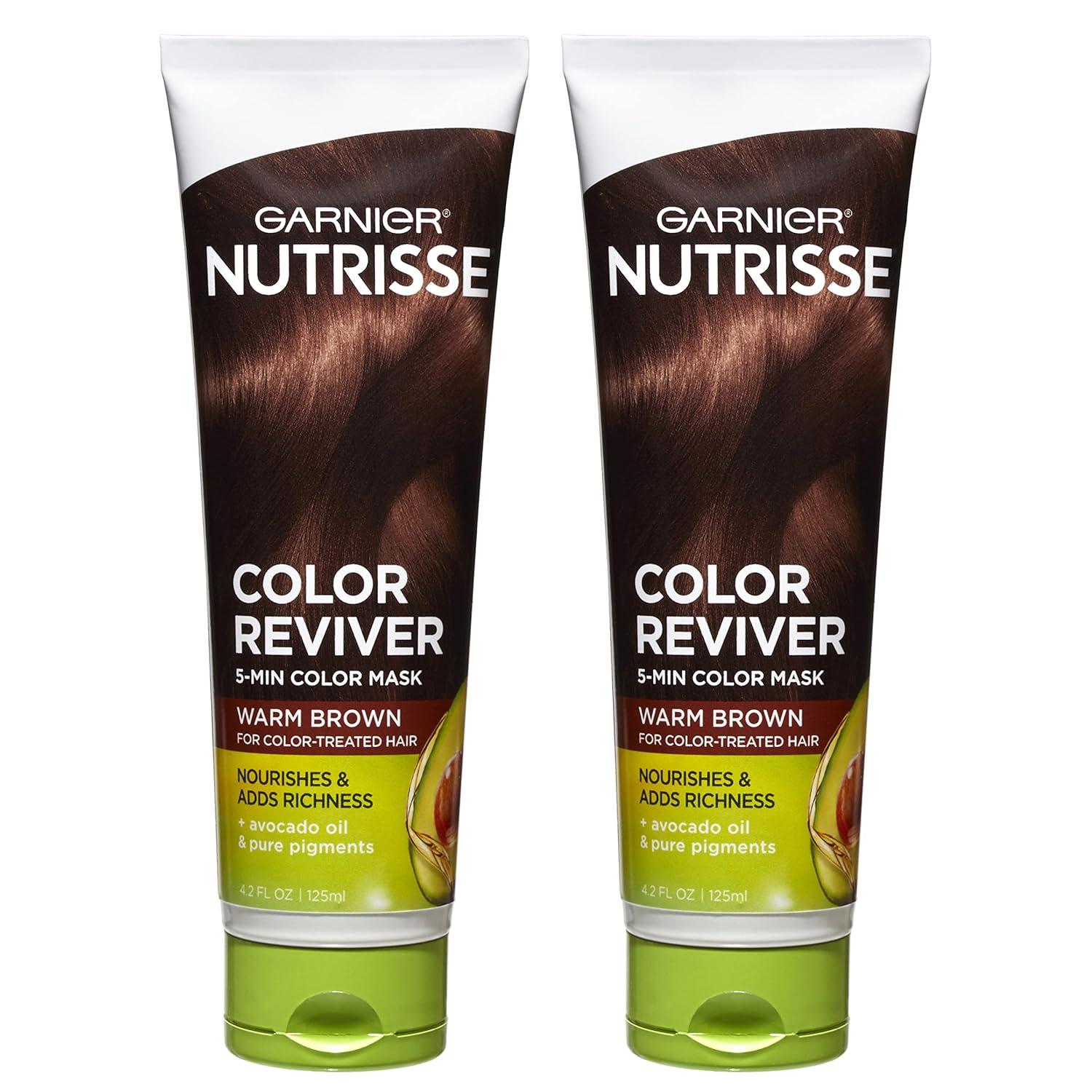 imageGarnier Hair Color Nutrisse Color Reviver 5 MIN Color Mask Vibrant Red for Color Treated Hair to Nourish ampamp Revives Vibrancy For Auburn Reds 42 Fl Oz 2 Count Packaging May VaryWarm Brown
