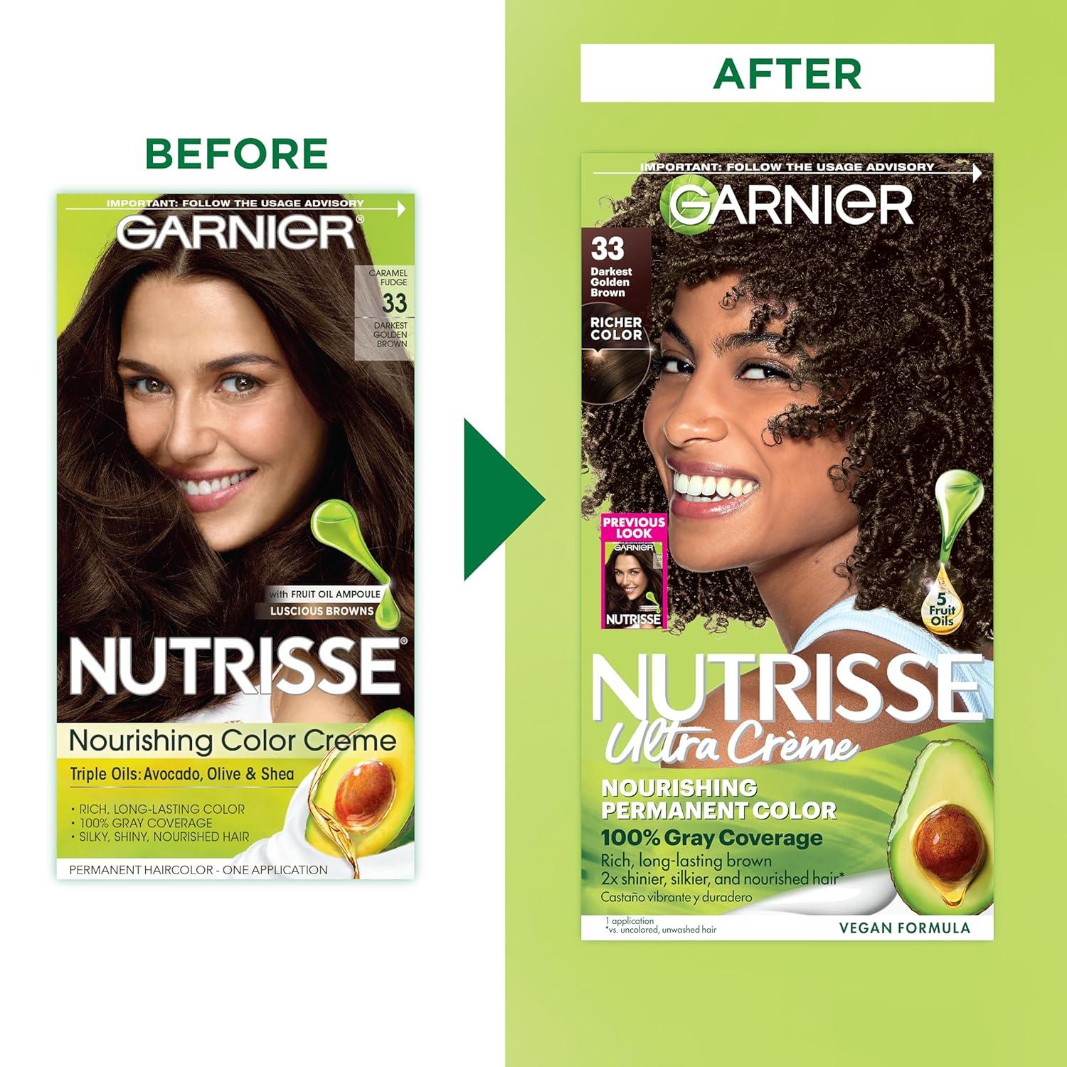 imageGarnier Hair Color Nutrisse Nourishing Creme 30 Darkest Brown Sweet Cola Permanent Hair Dye 2 Count Packaging May Vary33 Darkest Golden Brown Caramel Fudge