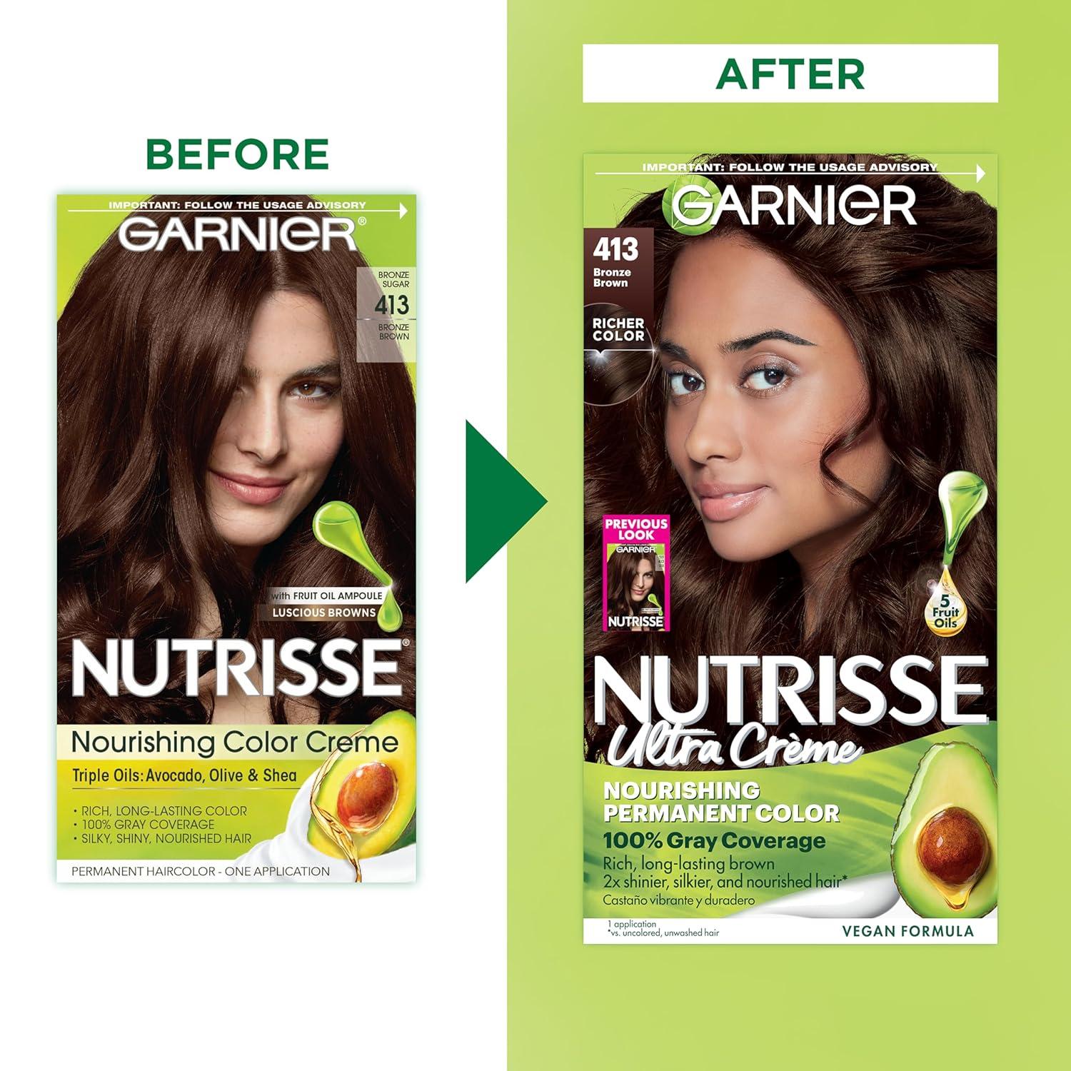 imageGarnier Hair Color Nutrisse Nourishing Creme 30 Darkest Brown Sweet Cola Permanent Hair Dye 2 Count Packaging May Vary413 Bronze Brown Bronze Sugar
