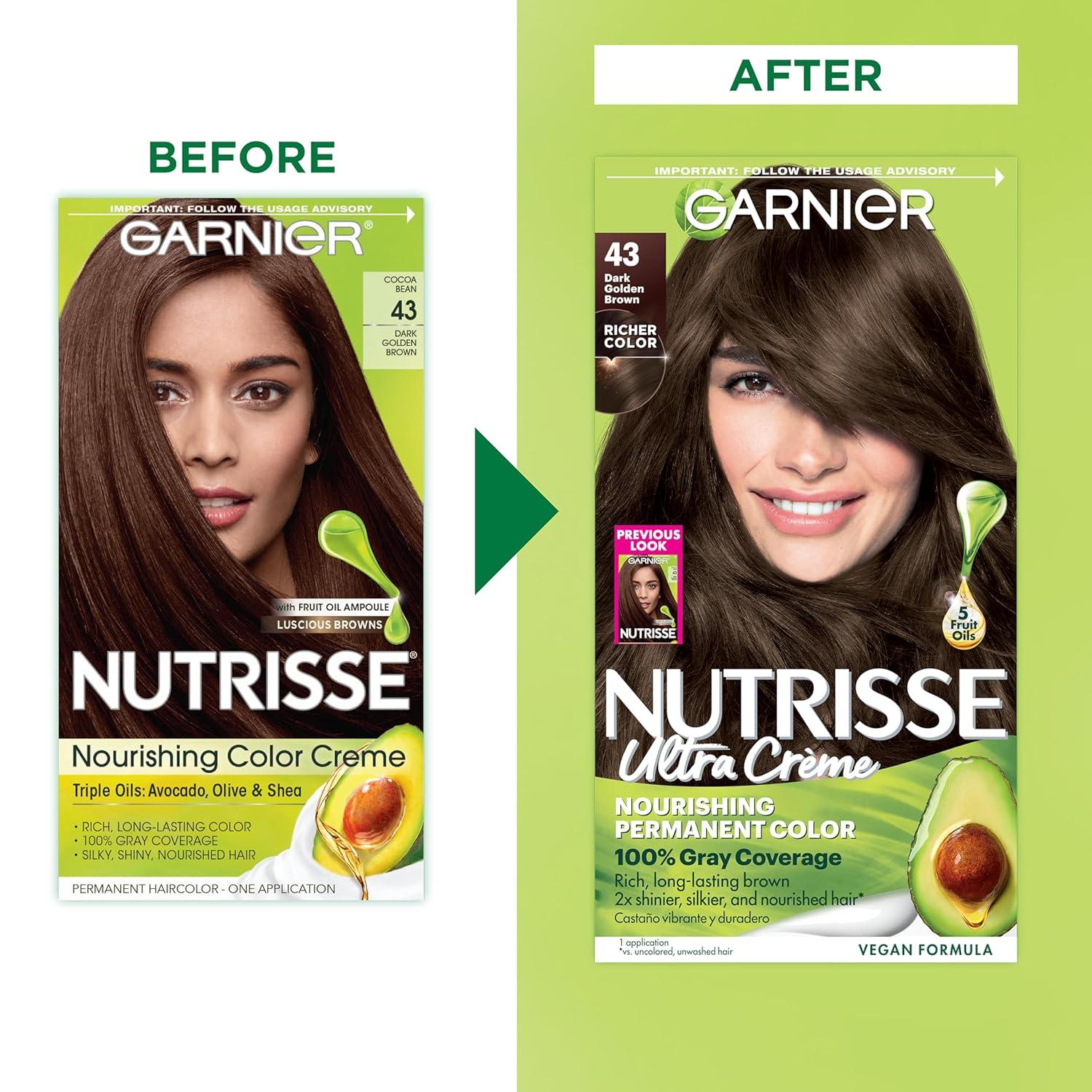 imageGarnier Hair Color Nutrisse Nourishing Creme 30 Darkest Brown Sweet Cola Permanent Hair Dye 2 Count Packaging May Vary43 Dark Golden Brown Cocoa Bean