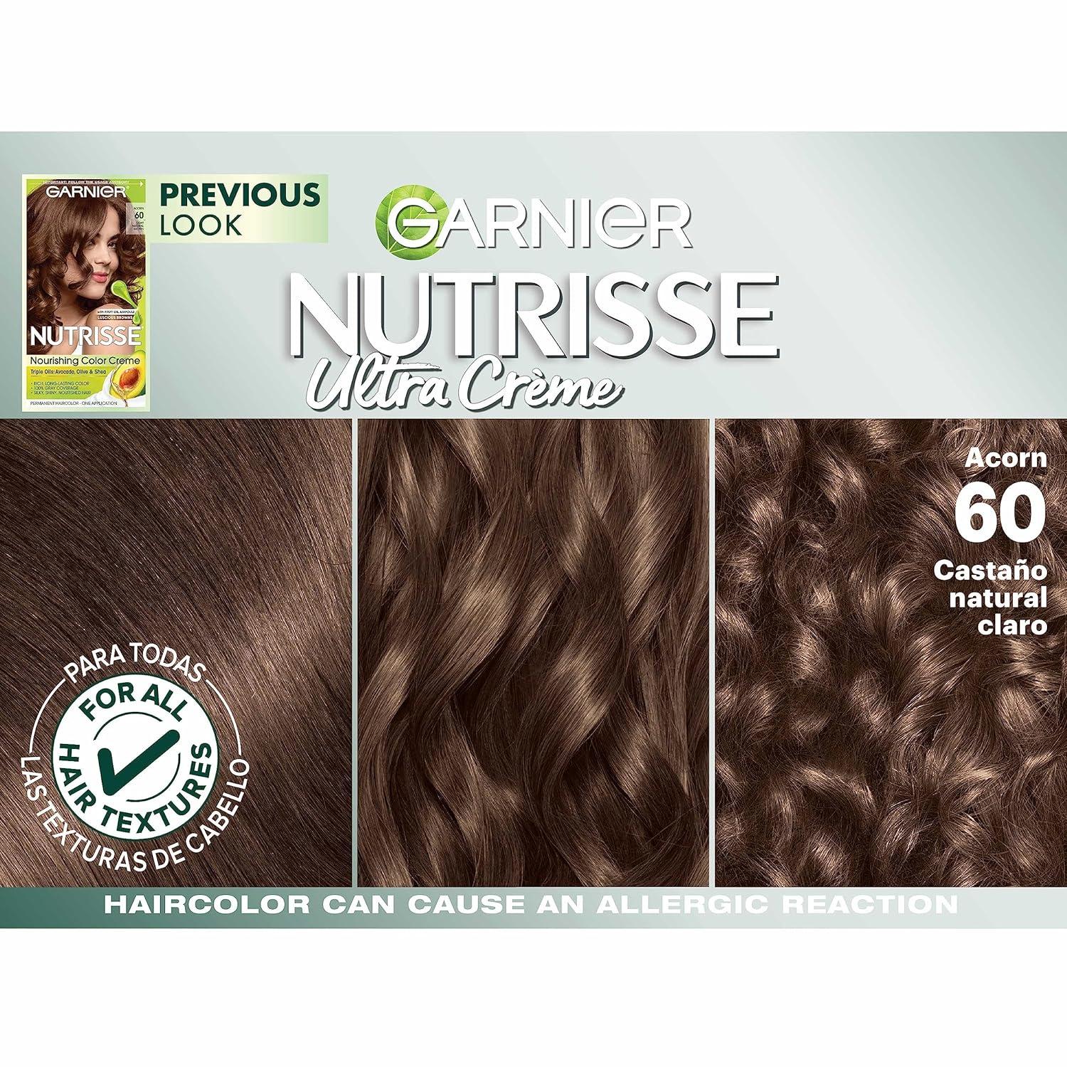 imageGarnier Hair Color Nutrisse Nourishing Creme 30 Darkest Brown Sweet Cola Permanent Hair Dye 2 Count Packaging May Vary60 Light Natural Brown Acorn