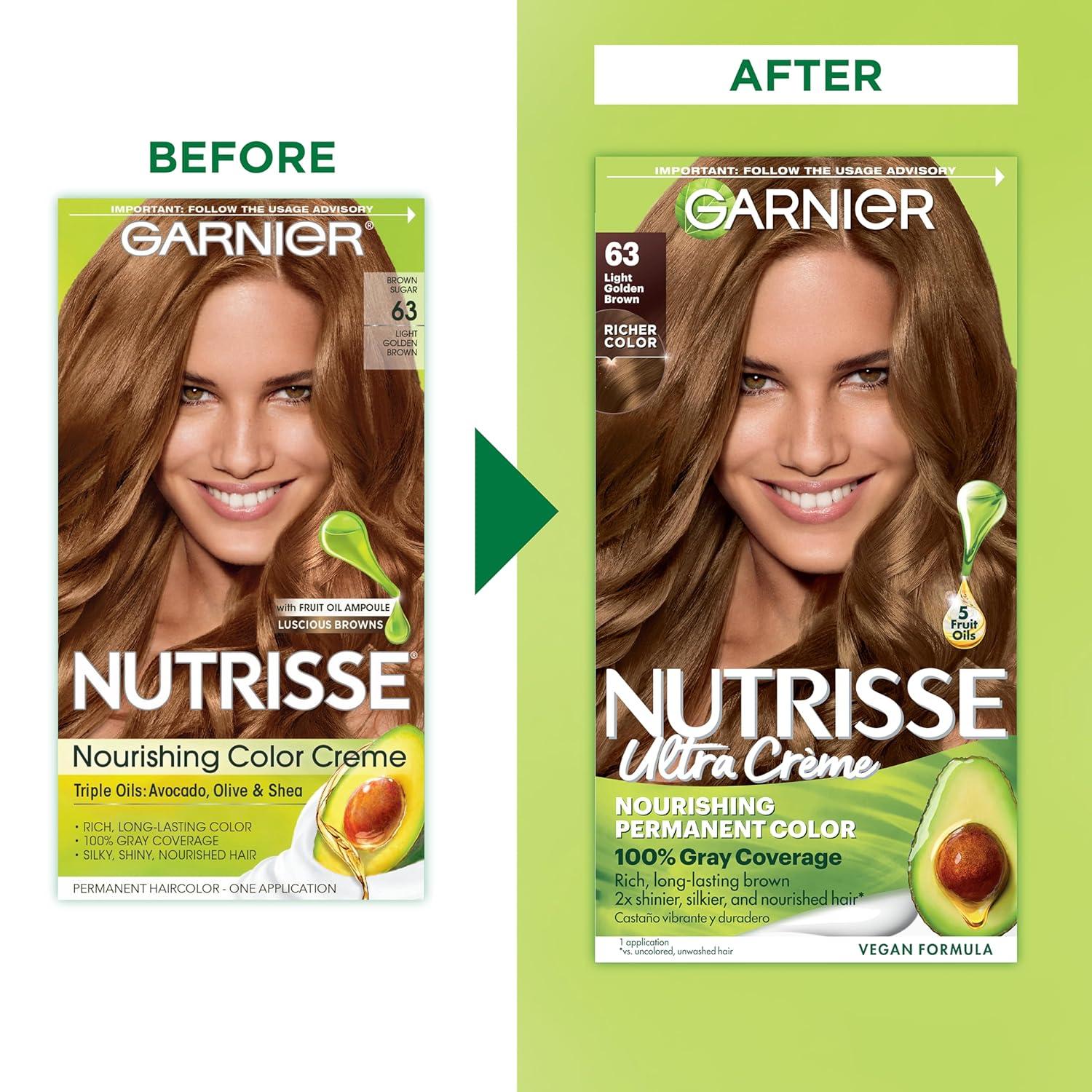 imageGarnier Hair Color Nutrisse Nourishing Creme 30 Darkest Brown Sweet Cola Permanent Hair Dye 2 Count Packaging May Vary63 Light Golden Brown Brown Sugar