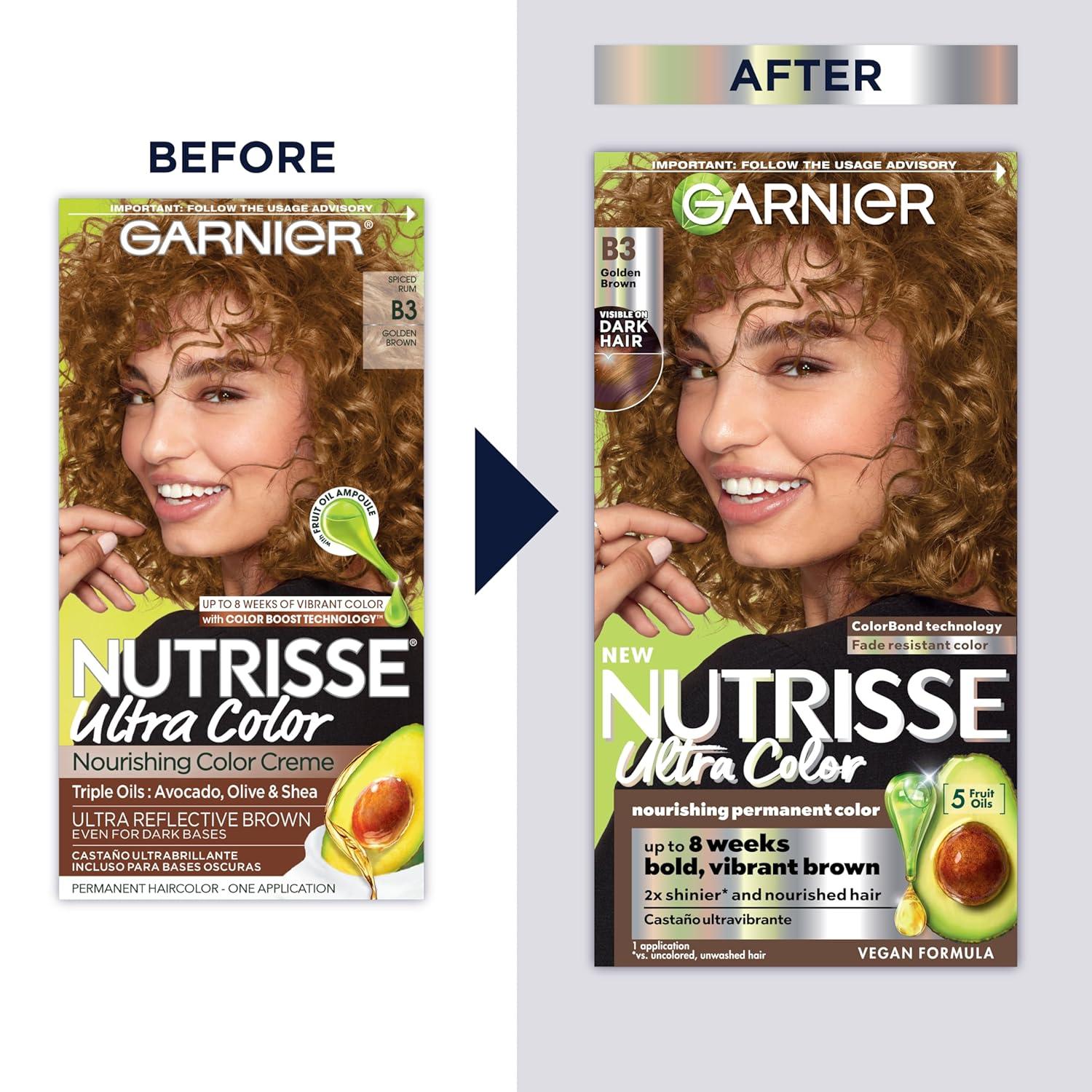 imageGarnier Hair Color Nutrisse Nourishing Creme 30 Darkest Brown Sweet Cola Permanent Hair Dye 2 Count Packaging May VaryB3 Golden Brown Spiced Rum