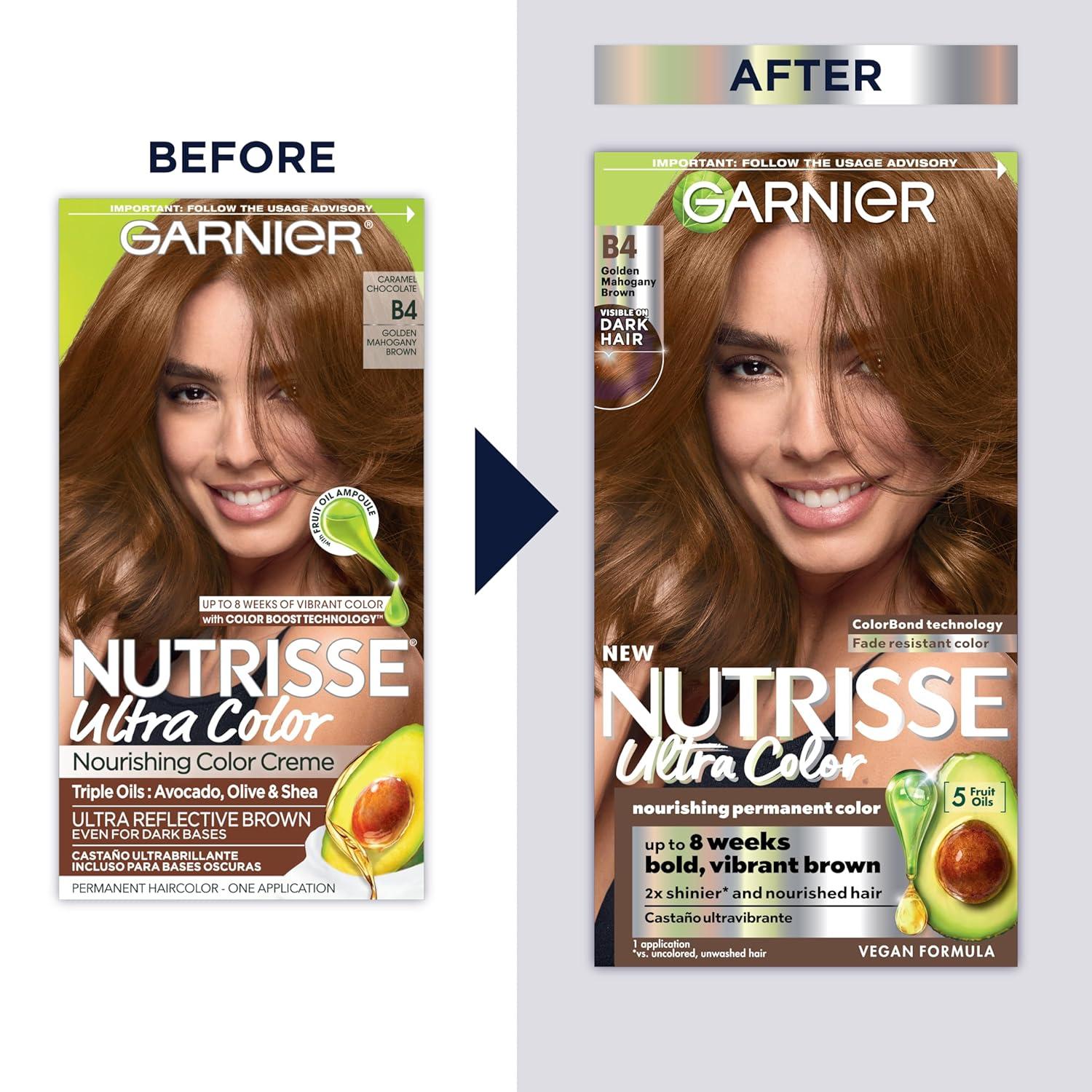 imageGarnier Hair Color Nutrisse Nourishing Creme 30 Darkest Brown Sweet Cola Permanent Hair Dye 2 Count Packaging May VaryB4 Golden Mahogany Brown Caramel Chocolate