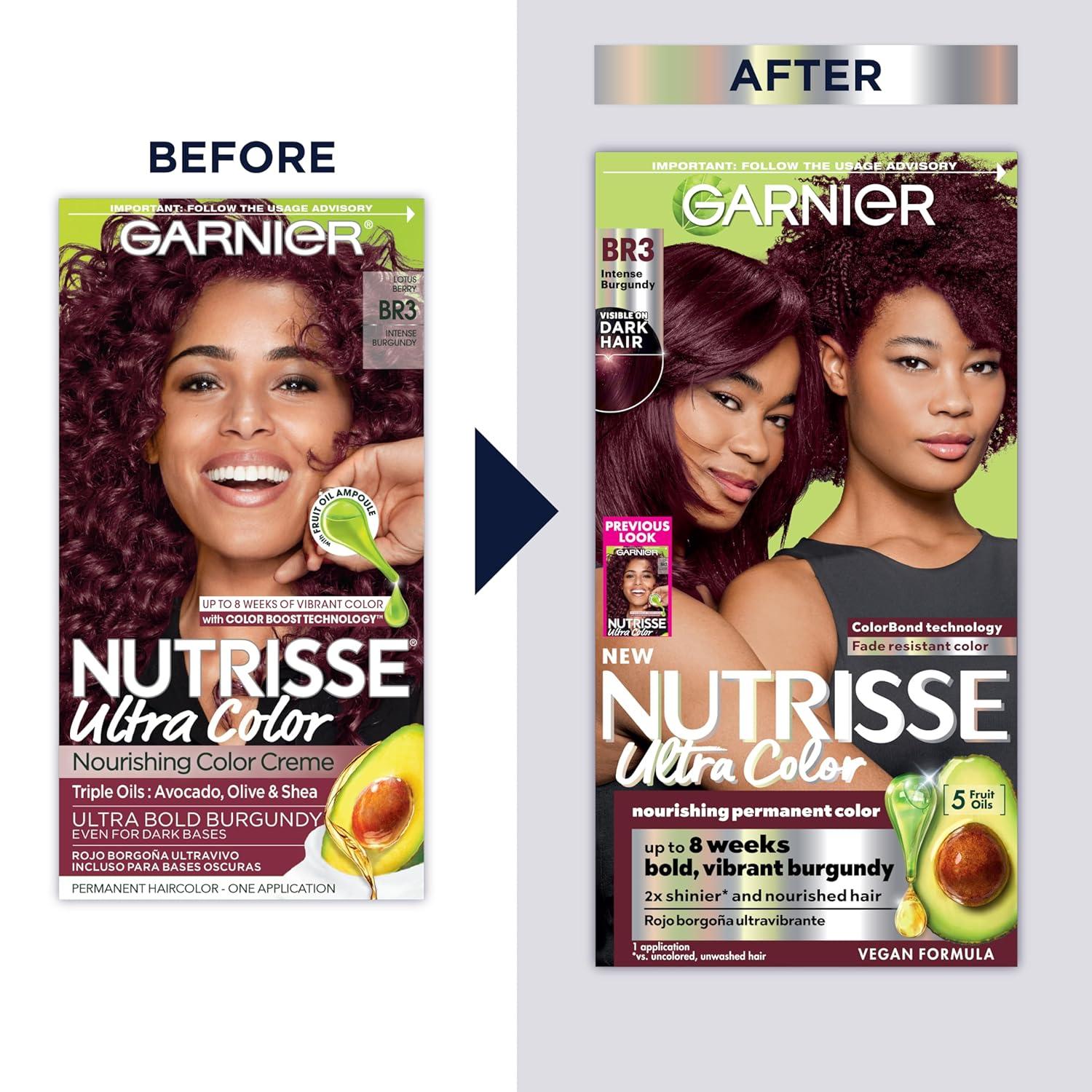 imageGarnier Hair Color Nutrisse Nourishing Creme 30 Darkest Brown Sweet Cola Permanent Hair Dye 2 Count Packaging May VaryBR3 Intense Burgundy Lotus Berry