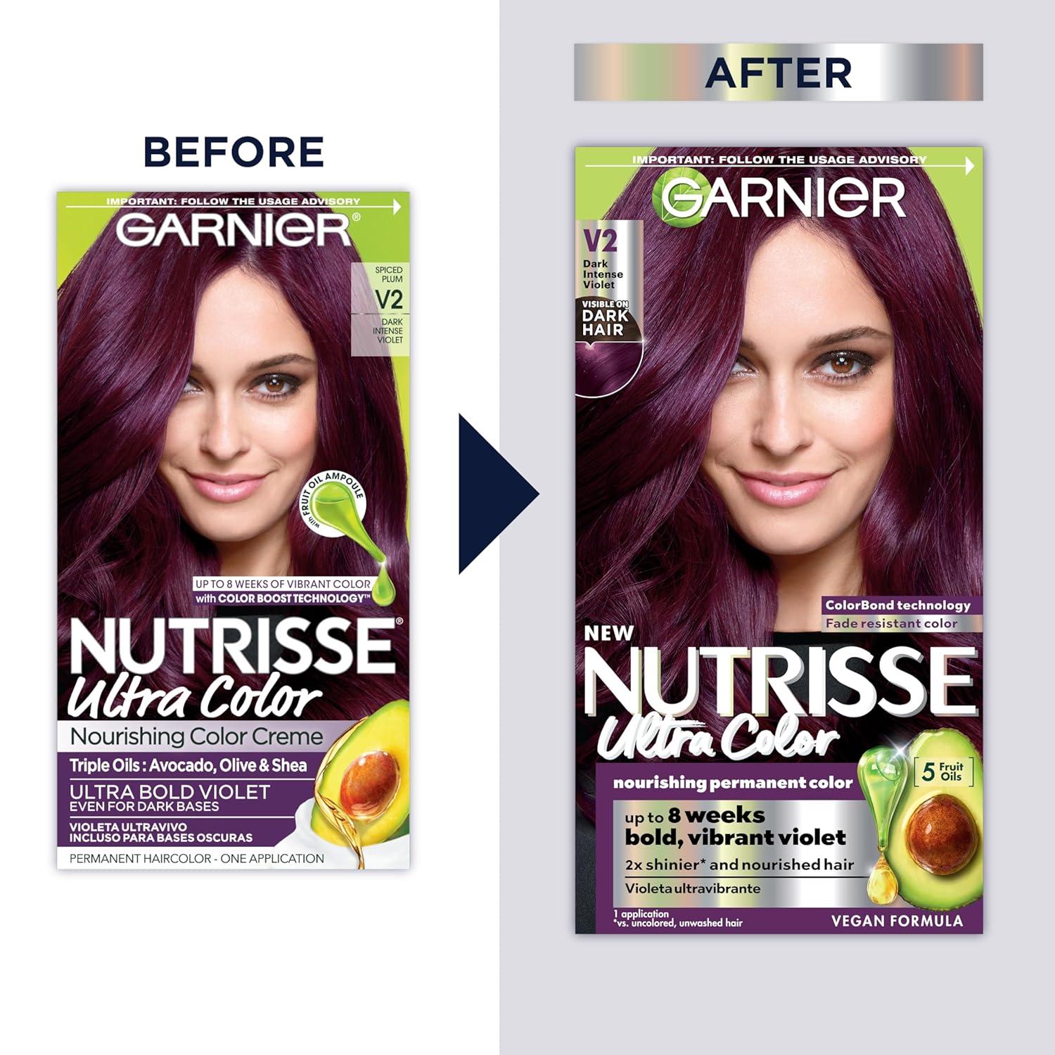 imageGarnier Hair Color Nutrisse Nourishing Creme 30 Darkest Brown Sweet Cola Permanent Hair Dye 2 Count Packaging May VaryV2 Dark Intense Violet Spiced Plum