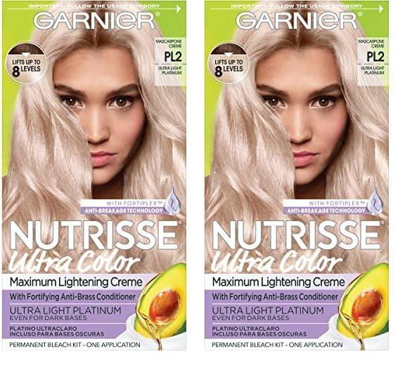 imageGarnier Hair Color Nutrisse Ultra Color Nourishing Creme PL2 Ultra Light Platinum Mascarpone Crme Permanent Hair Dye 1 Count Packaging May VaryPL2 Ultra Light Platinum Mascarpone Crme