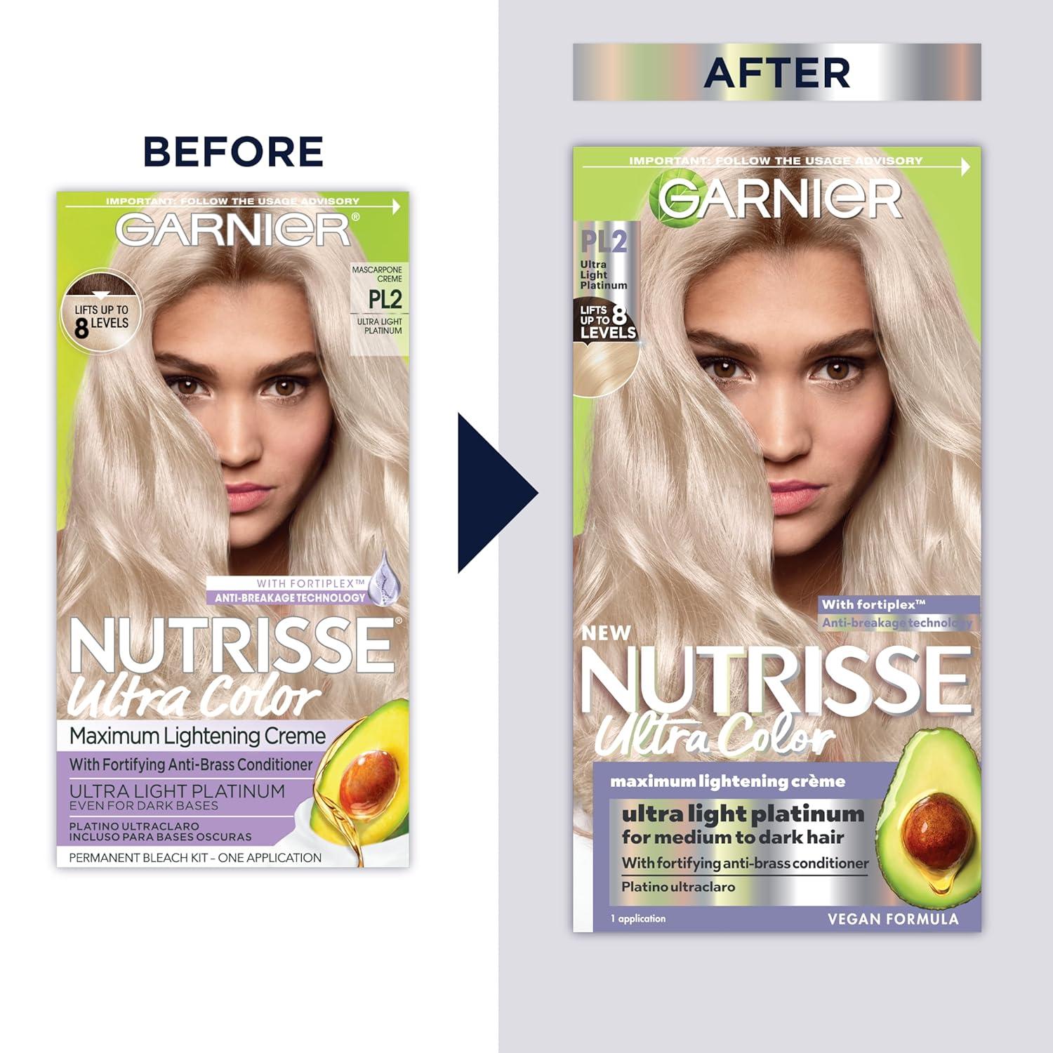 imageGarnier Hair Color Nutrisse Ultra Color Nourishing Creme PL2 Ultra Light Platinum Mascarpone Crme Permanent Hair Dye 1 Count Packaging May VaryPL2 Ultra Light Platinum Mascarpone Crme