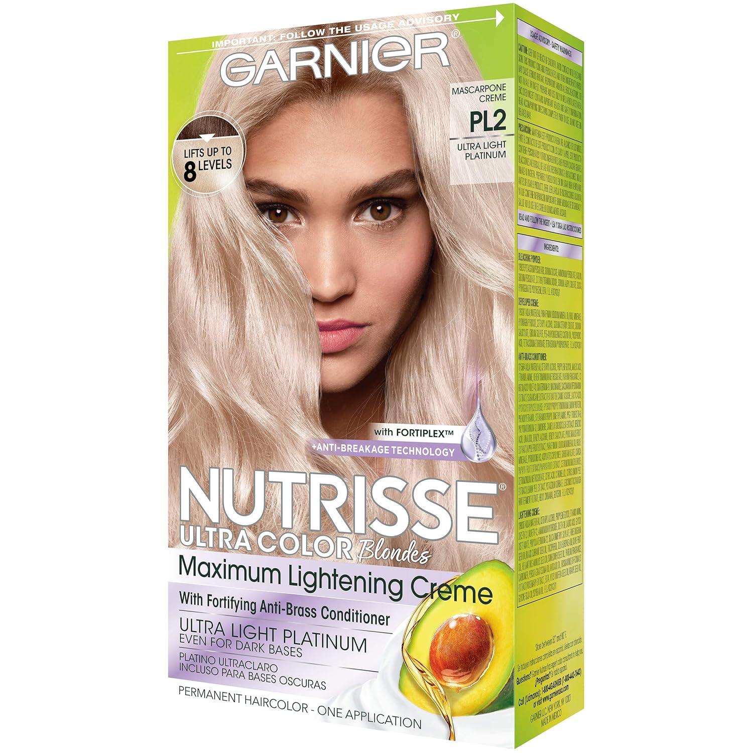 imageGarnier Hair Color Nutrisse Ultra Color Nourishing Creme PL2 Ultra Light Platinum Mascarpone Crme Permanent Hair Dye 1 Count Packaging May VaryPL2 Ultra Light Platinum Mascarpone Crme