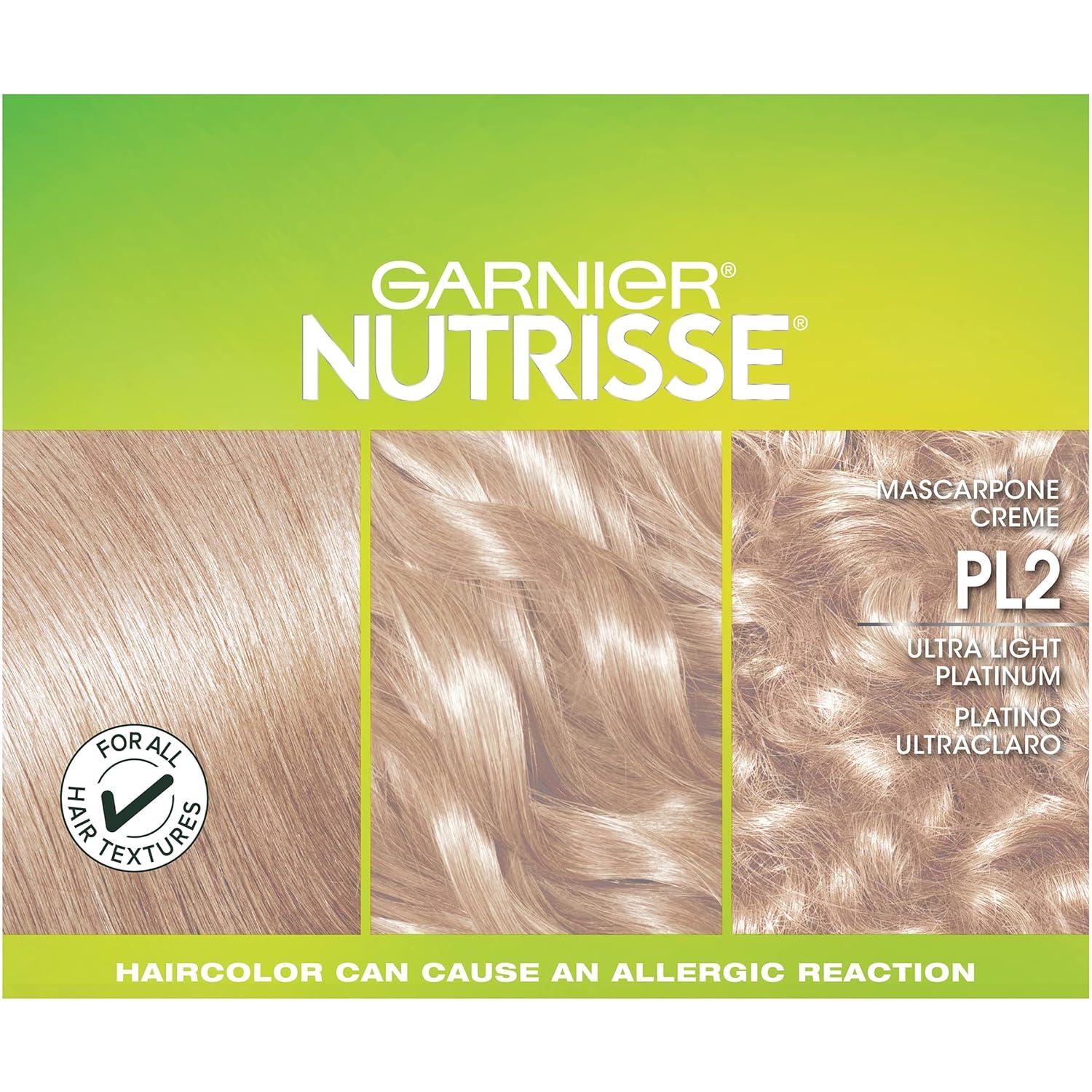 imageGarnier Hair Color Nutrisse Ultra Color Nourishing Creme PL2 Ultra Light Platinum Mascarpone Crme Permanent Hair Dye 1 Count Packaging May VaryPL2 Ultra Light Platinum Mascarpone Crme