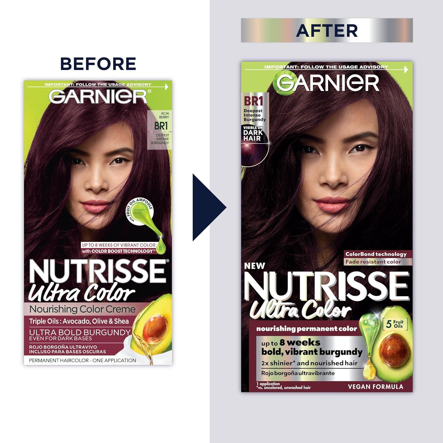 imageGarnier Hair Color Nutrisse Ultra Color Nourishing Creme RC1 Medium Intense Copper Red Terracotta Chili Permanent Hair Dye 2 Count Packaging May VaryBR1 Deepest Intense Burgundy Acai Berry