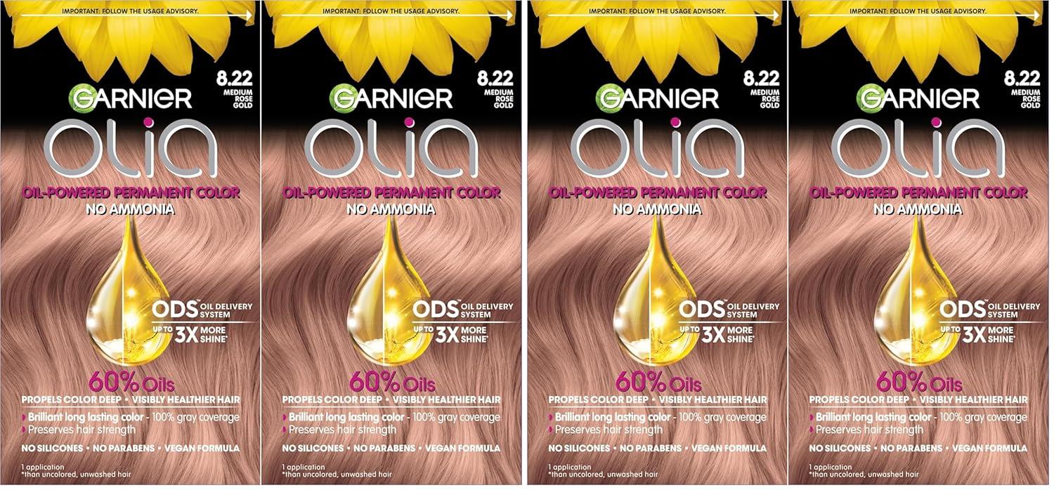 imageGarnier Hair Color Olia AmmoniaFree Brilliant Color OilRich Permanent Hair Dye 30 Darkest Brown 2 Count Packaging May Vary822 Medium Rose Gold
