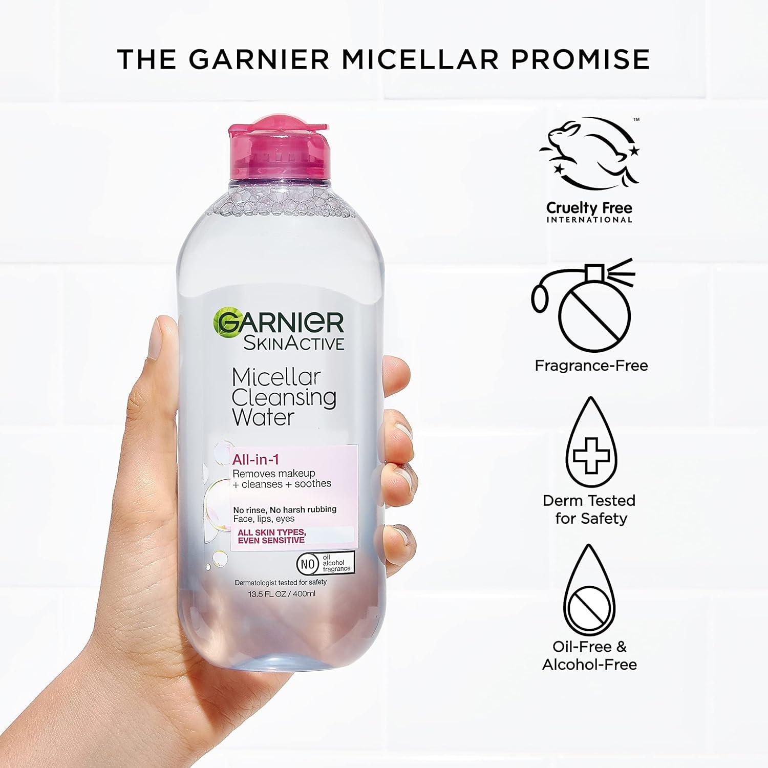 imageGarnier Micellar Water Hydrating Facial Cleanser ampamp Makeup Remover Suitable for Sensitive Skin Vegan Cruelty Free 135 Fl Oz 400mL 2 CountUnscented