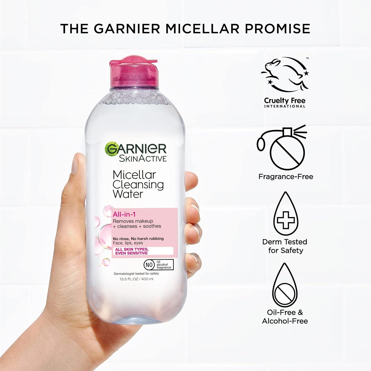 imageGarnier Micellar Water Hydrating Facial Cleanser ampamp Makeup Remover Suitable for Sensitive Skin Vegan Cruelty Free 135 Fl Oz 400mL 2 CountUnscented