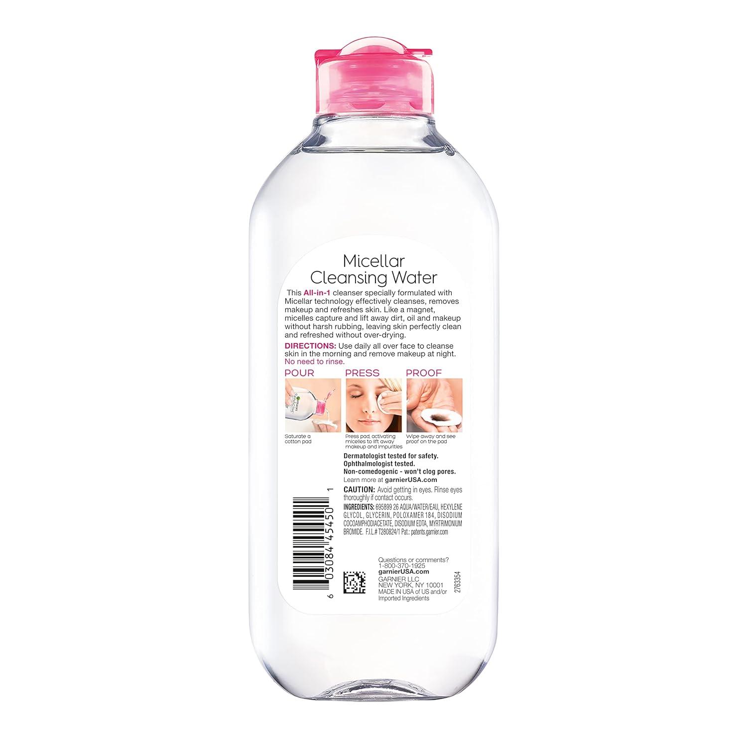 imageGarnier Micellar Water Hydrating Facial Cleanser ampamp Makeup Remover Suitable for Sensitive Skin Vegan Cruelty Free 135 Fl Oz 400mL 2 CountUnscented