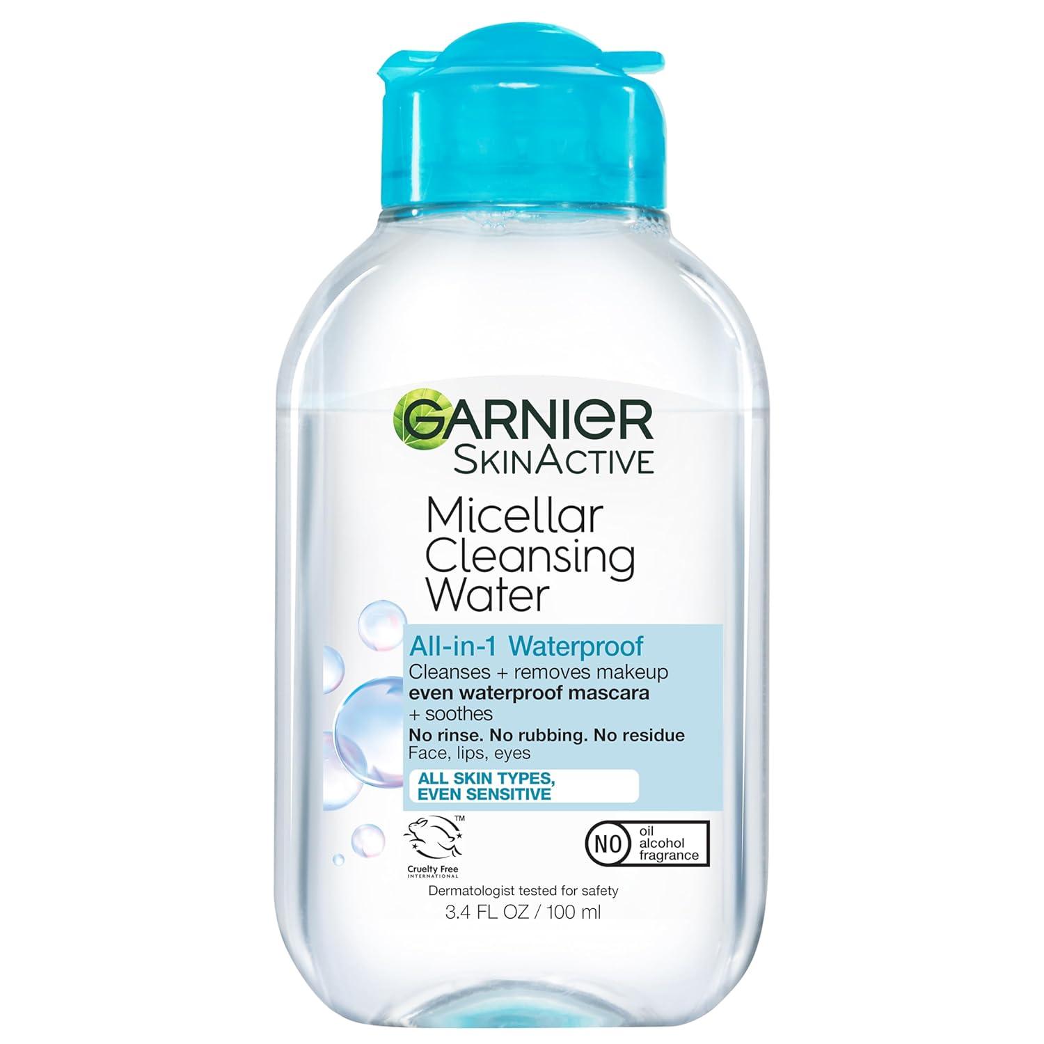 imageGarnier Micellar Water Travel Size Takeoff Kit AllIn1 Facial Cleanser ampamp Makeup Remover Mini AllIn1 Micellar  Mini Remover for Waterproof Makeup