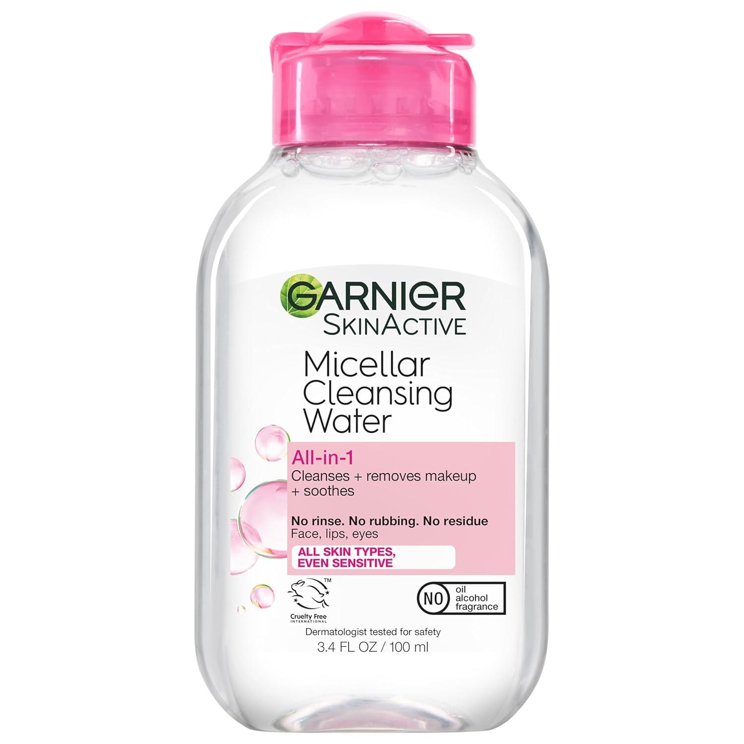 imageGarnier Micellar Water Travel Size Takeoff Kit AllIn1 Facial Cleanser ampamp Makeup Remover Mini AllIn1 Micellar  Mini Remover for Waterproof Makeup