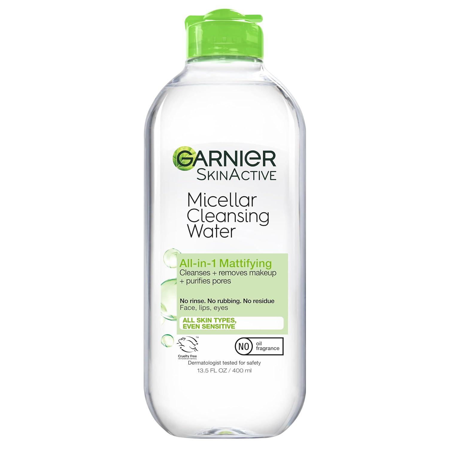 imageGarnier Micellar Water for Oily Skin Facial Cleanser ampamp Makeup Remover Mattifying For All Skin Types Vegan Cruelty Free 135 Fl Oz 400mL 2 CountFragrance free