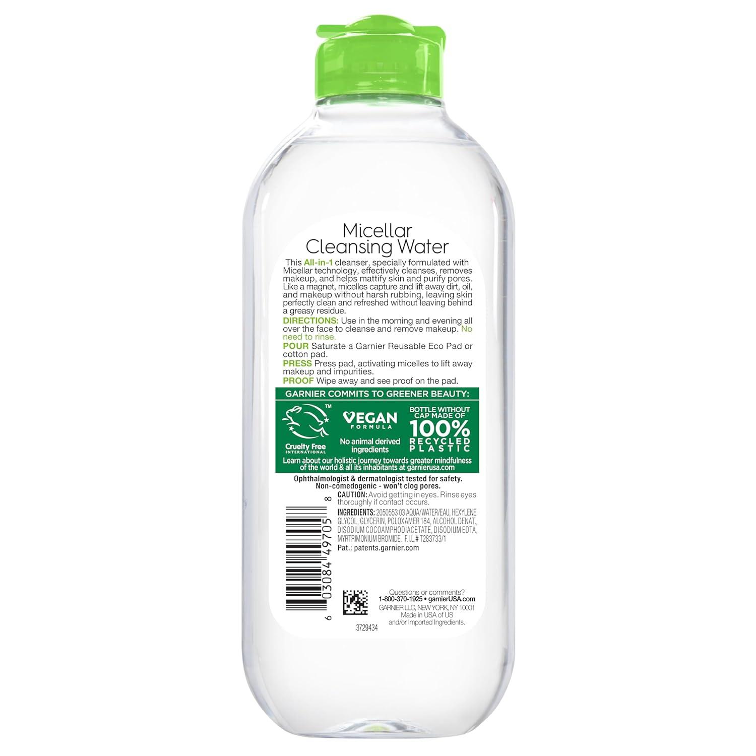 imageGarnier Micellar Water for Oily Skin Facial Cleanser ampamp Makeup Remover Mattifying For All Skin Types Vegan Cruelty Free 135 Fl Oz 400mL 2 CountFragrance free