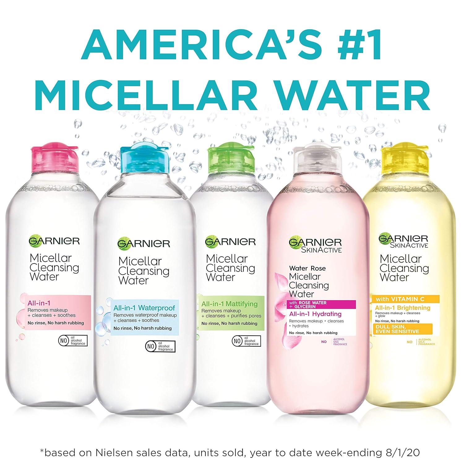 imageGarnier Micellar Water for Waterproof Makeup Hydrating Facial Cleanser ampamp Makeup Remover Suitable for Sensitive Skin Vegan Cruelty Free 135 Fl Oz 400mL 2 Count34 Fl Oz Pack of 3
