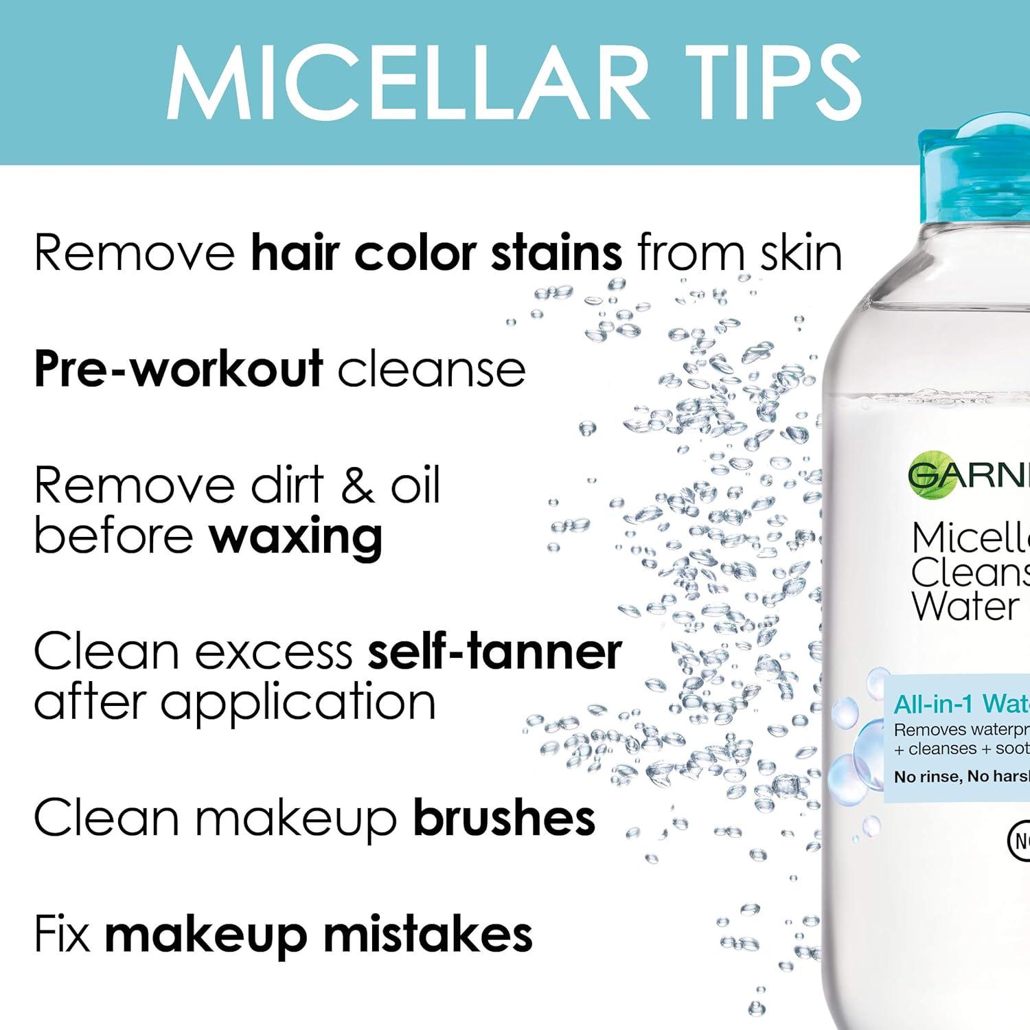 imageGarnier Micellar Water for Waterproof Makeup Hydrating Facial Cleanser ampamp Makeup Remover Suitable for Sensitive Skin Vegan Cruelty Free 135 Fl Oz 400mL 2 Count34 Fl Oz Pack of 3