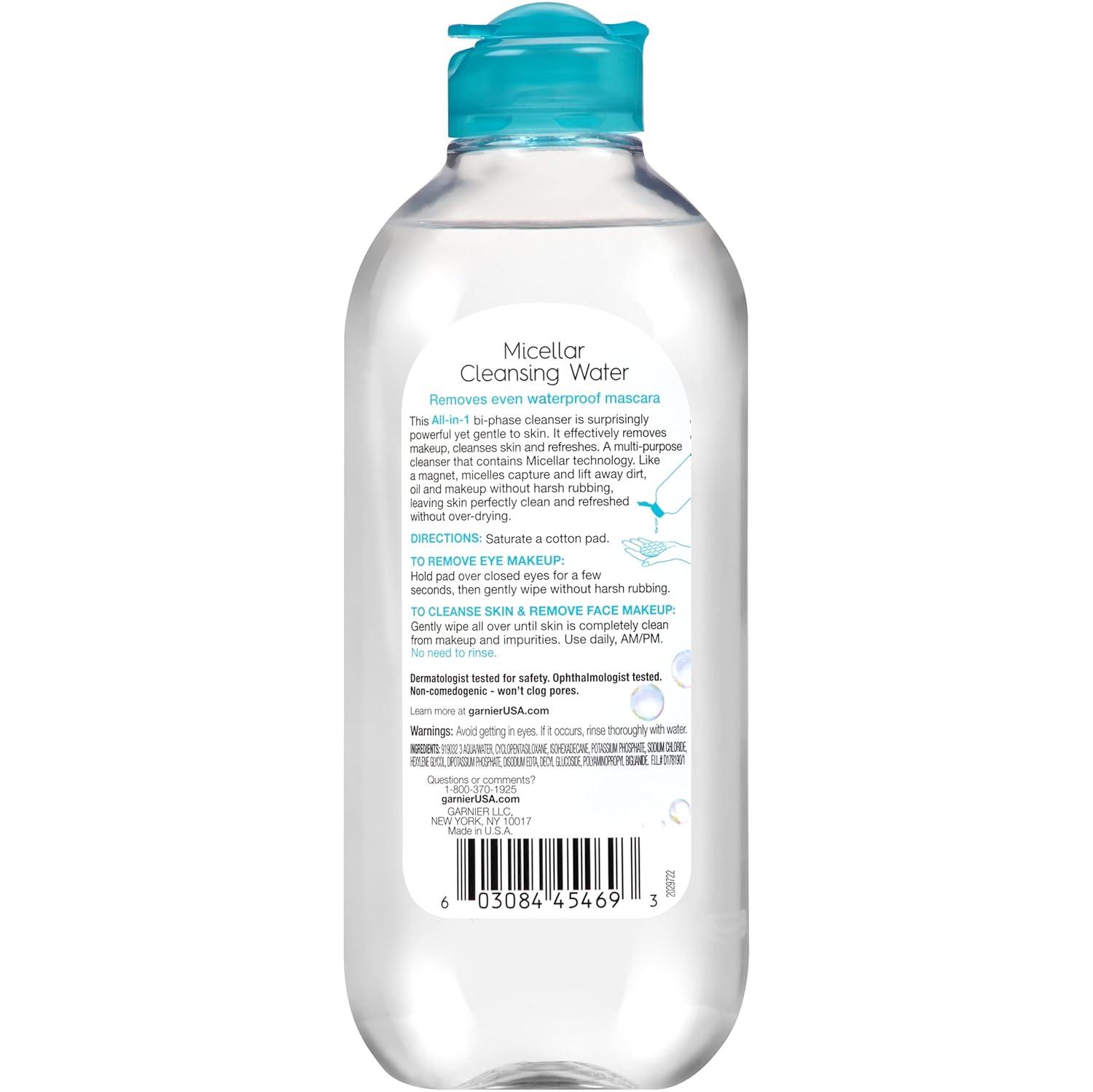 imageGarnier Micellar Water for Waterproof Makeup Hydrating Facial Cleanser ampamp Makeup Remover Suitable for Sensitive Skin Vegan Cruelty Free 135 Fl Oz 400mL 2 Count135 Fl Oz Pack of 1