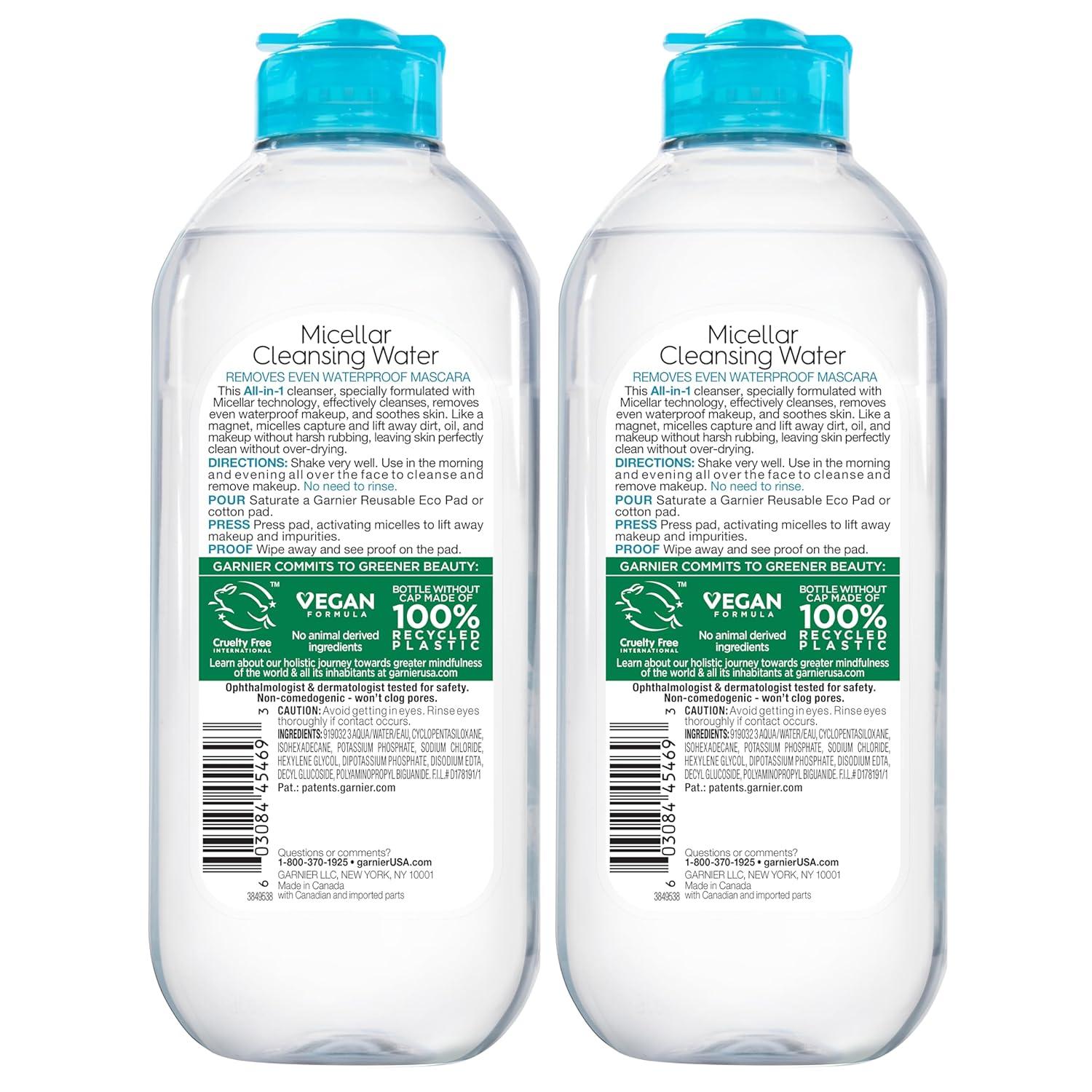 imageGarnier Micellar Water for Waterproof Makeup Hydrating Facial Cleanser ampamp Makeup Remover Suitable for Sensitive Skin Vegan Cruelty Free 135 Fl Oz 400mL 2 Count135 Fl Oz Pack of 2