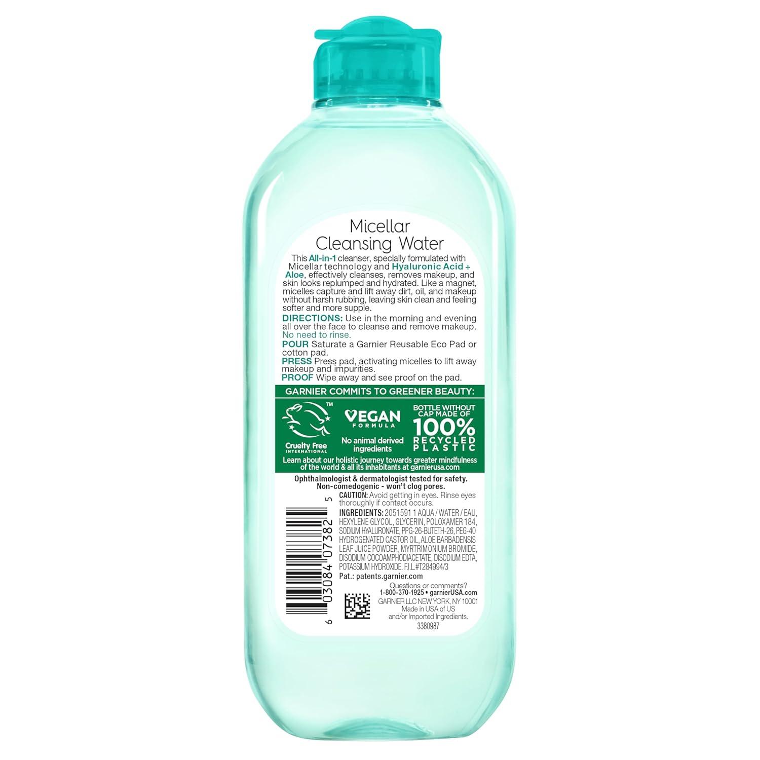 imageGarnier Micellar Water with Hyaluronic Acid Facial Cleanser ampamp Makeup Remover Hydrating and Plumping For All Skin Types Vegan Cruelty Free 135 Fl Oz 400mL 2 CountUnscented