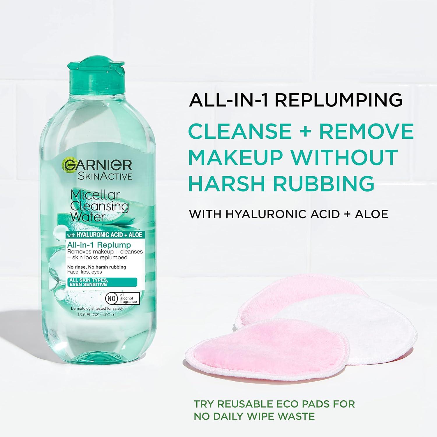 imageGarnier Micellar Water with Hyaluronic Acid Facial Cleanser ampamp Makeup Remover Hydrating and Plumping For All Skin Types Vegan Cruelty Free 135 Fl Oz 400mL 2 CountUnscented
