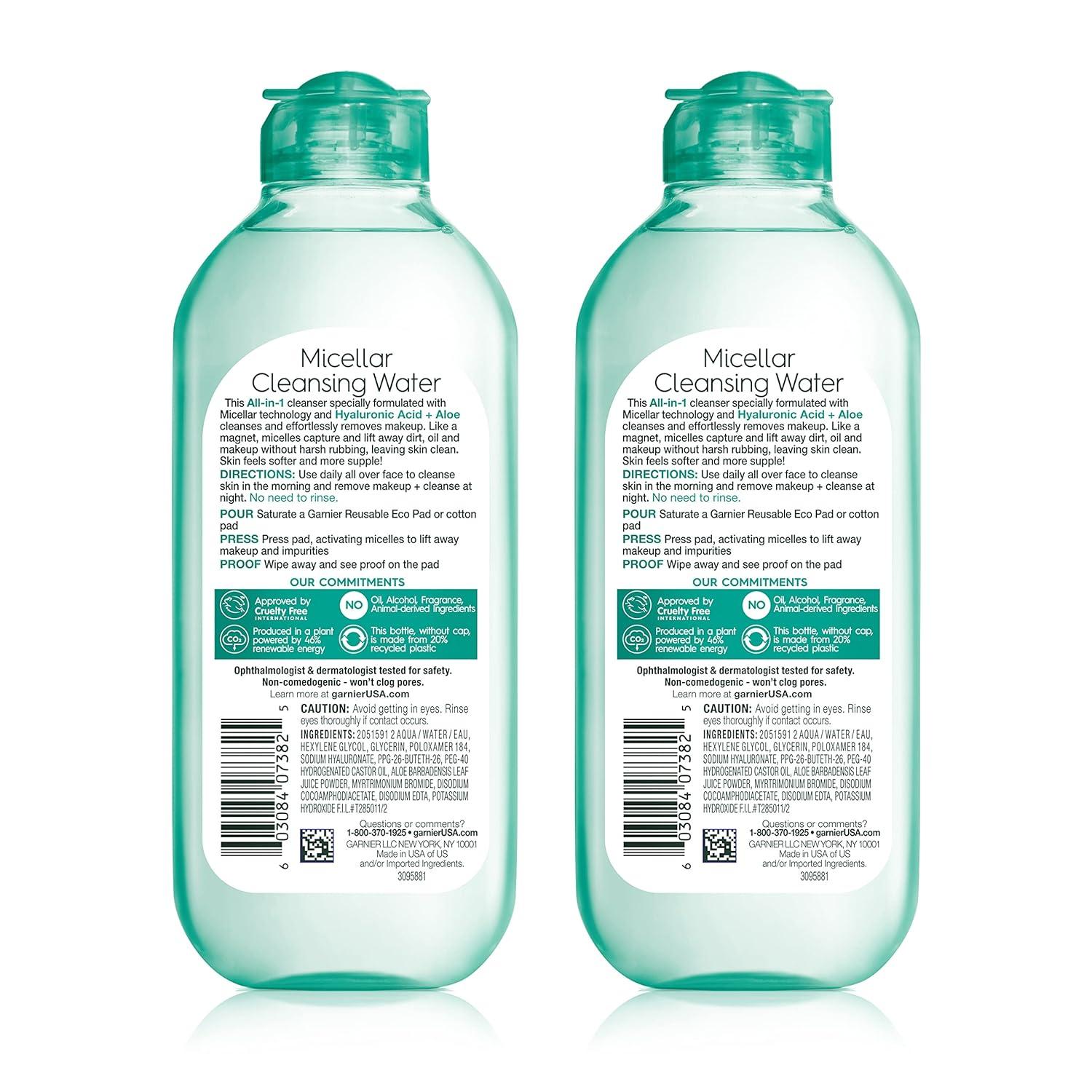 imageGarnier Micellar Water with Hyaluronic Acid Facial Cleanser ampamp Makeup Remover Hydrating and Plumping For All Skin Types Vegan Cruelty Free 135 Fl Oz 400mL 2 CountUnscented