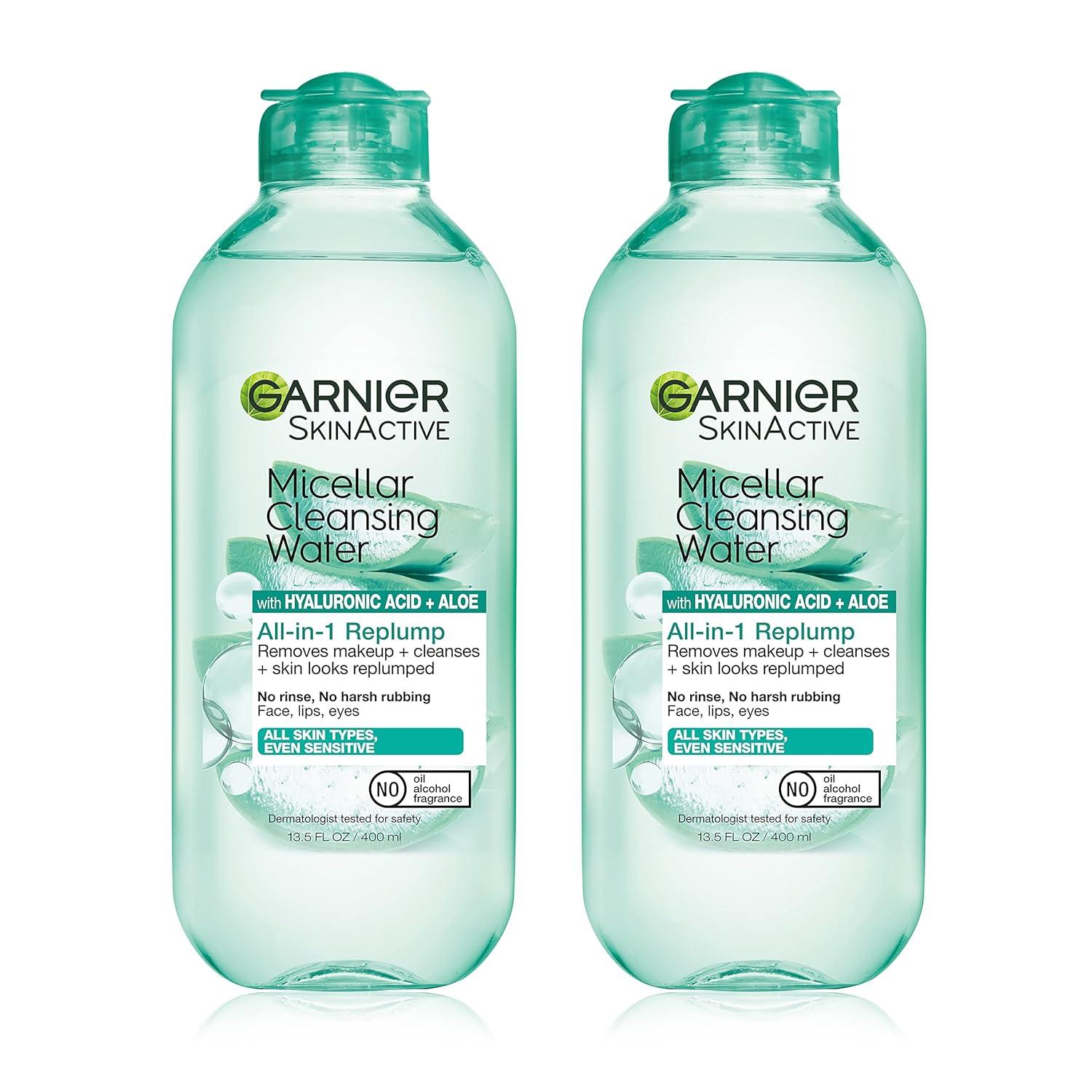 imageGarnier Micellar Water with Hyaluronic Acid Facial Cleanser ampamp Makeup Remover Hydrating and Plumping For All Skin Types Vegan Cruelty Free 135 Fl Oz 400mL 2 CountUnscented