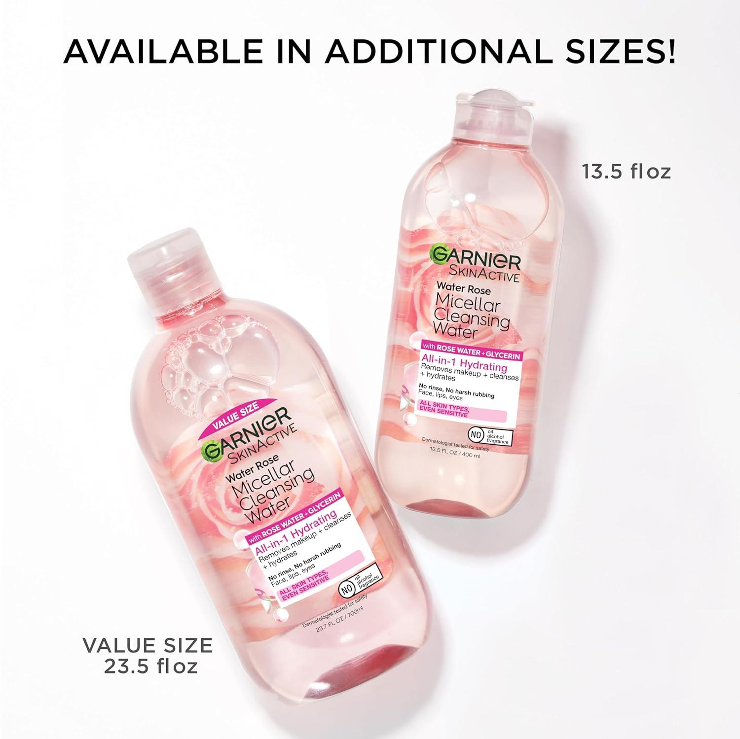imageGarnier Micellar Water with Rose Water and Glycerin Hydrating Facial Cleanser ampamp Makeup Remover For All Skin Types Vegan Cruelty Free 135 Fl Oz 400mL 2 CountUnscented