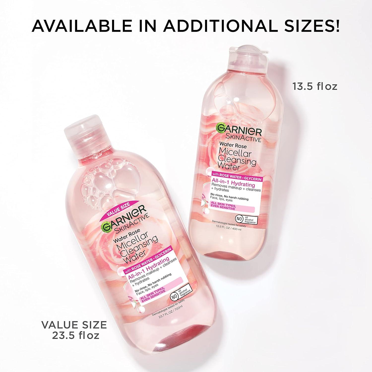 imageGarnier Micellar Water with Rose Water and Glycerin Hydrating Facial Cleanser ampamp Makeup Remover For All Skin Types Vegan Cruelty Free 135 Fl Oz 400mL 2 CountRose