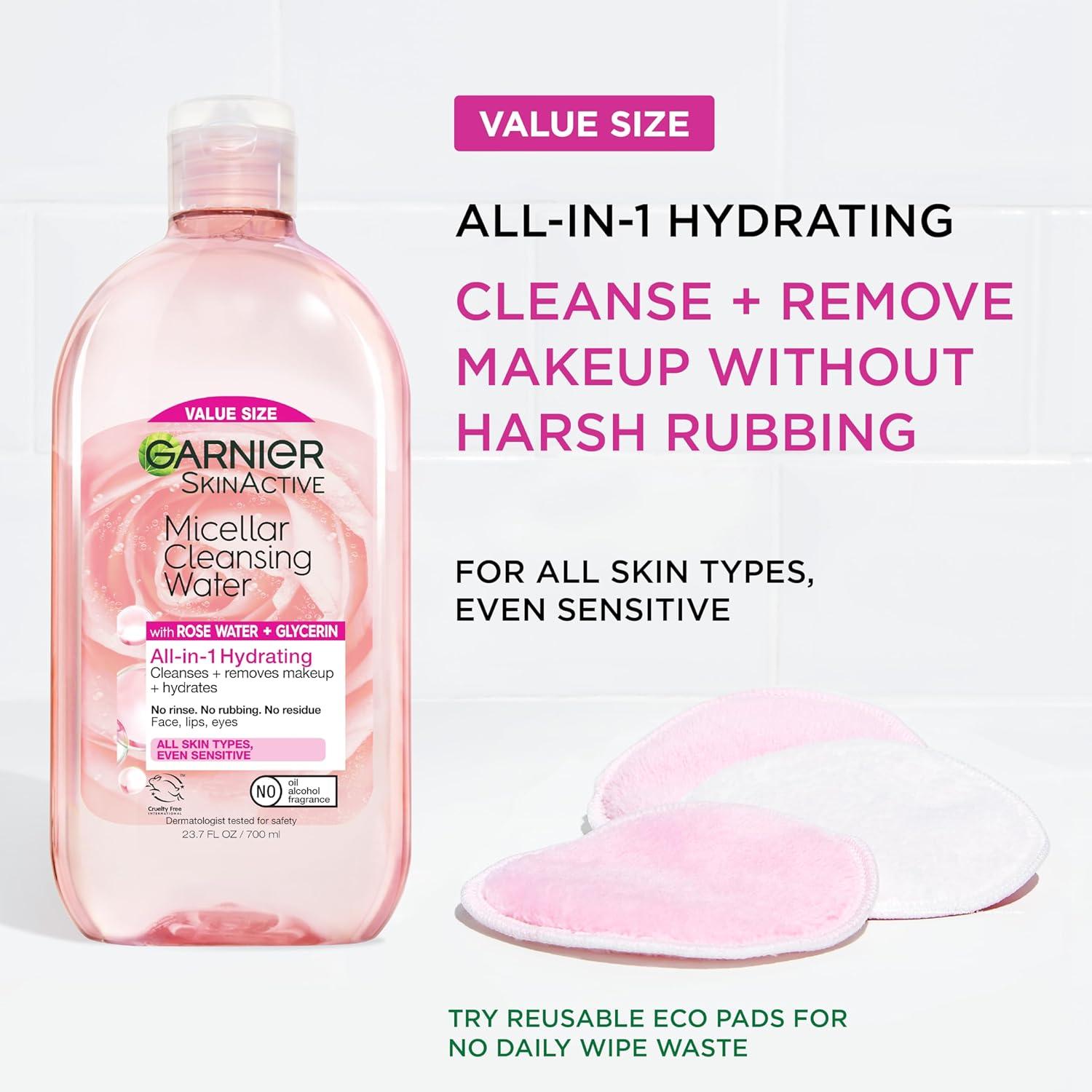 imageGarnier Micellar Water with Rose Water and Glycerin Hydrating Facial Cleanser ampamp Makeup Remover For All Skin Types Vegan Cruelty Free 135 Fl Oz 400mL 2 CountUnscented