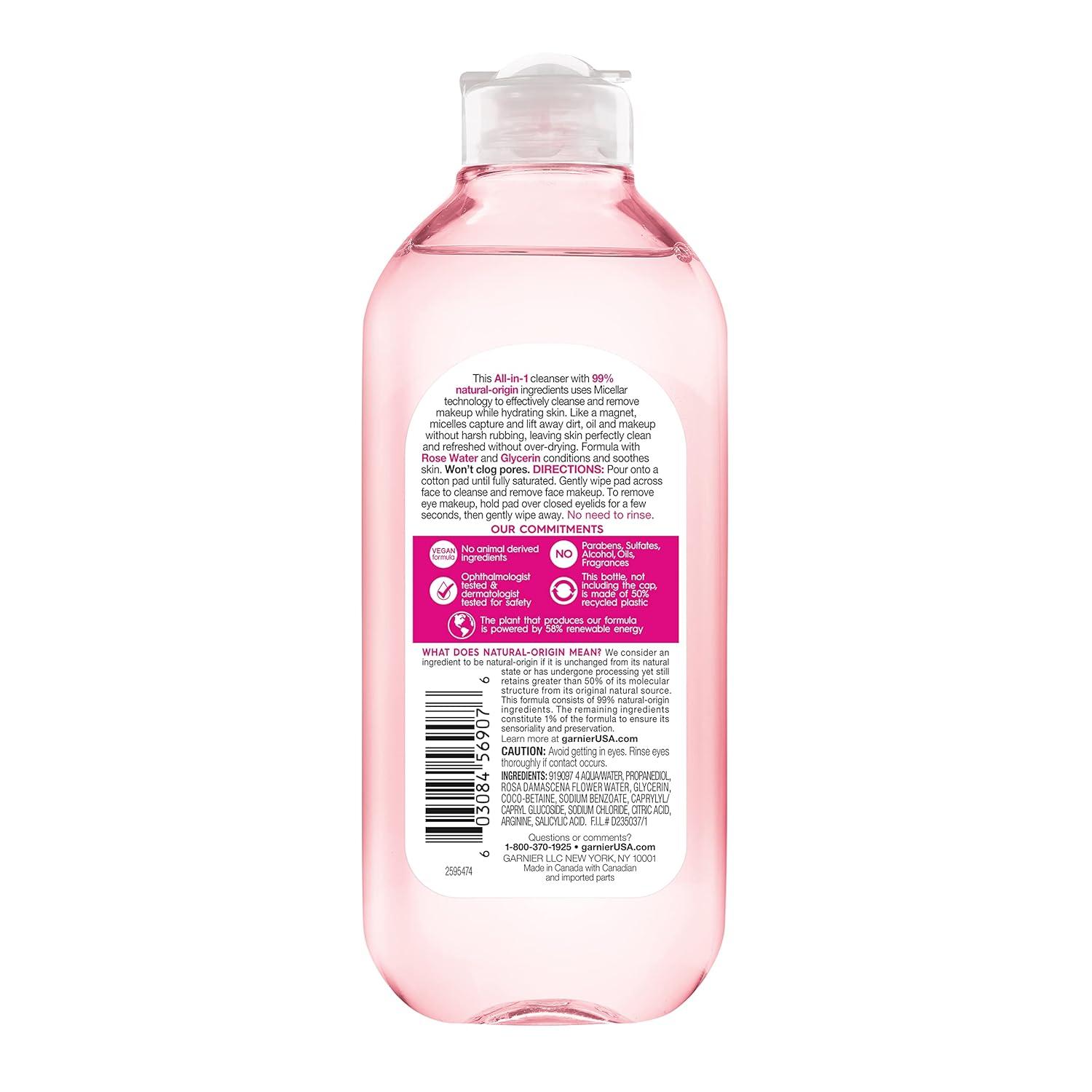 imageGarnier Micellar Water with Rose Water and Glycerin Hydrating Facial Cleanser ampamp Makeup Remover For All Skin Types Vegan Cruelty Free 135 Fl Oz 400mL 2 CountUnscented