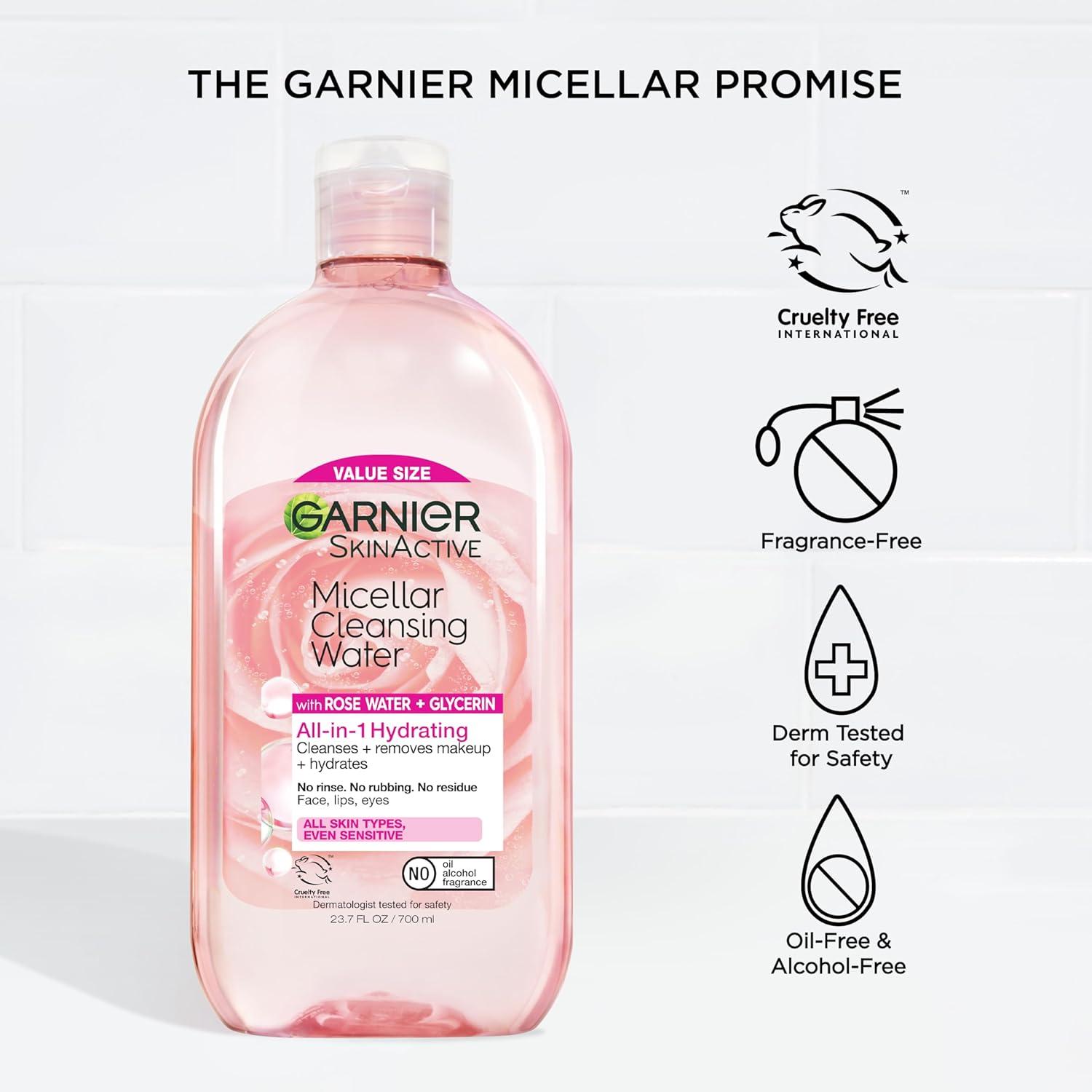 imageGarnier Micellar Water with Rose Water and Glycerin Hydrating Facial Cleanser ampamp Makeup Remover For All Skin Types Vegan Cruelty Free 135 Fl Oz 400mL 2 CountUnscented