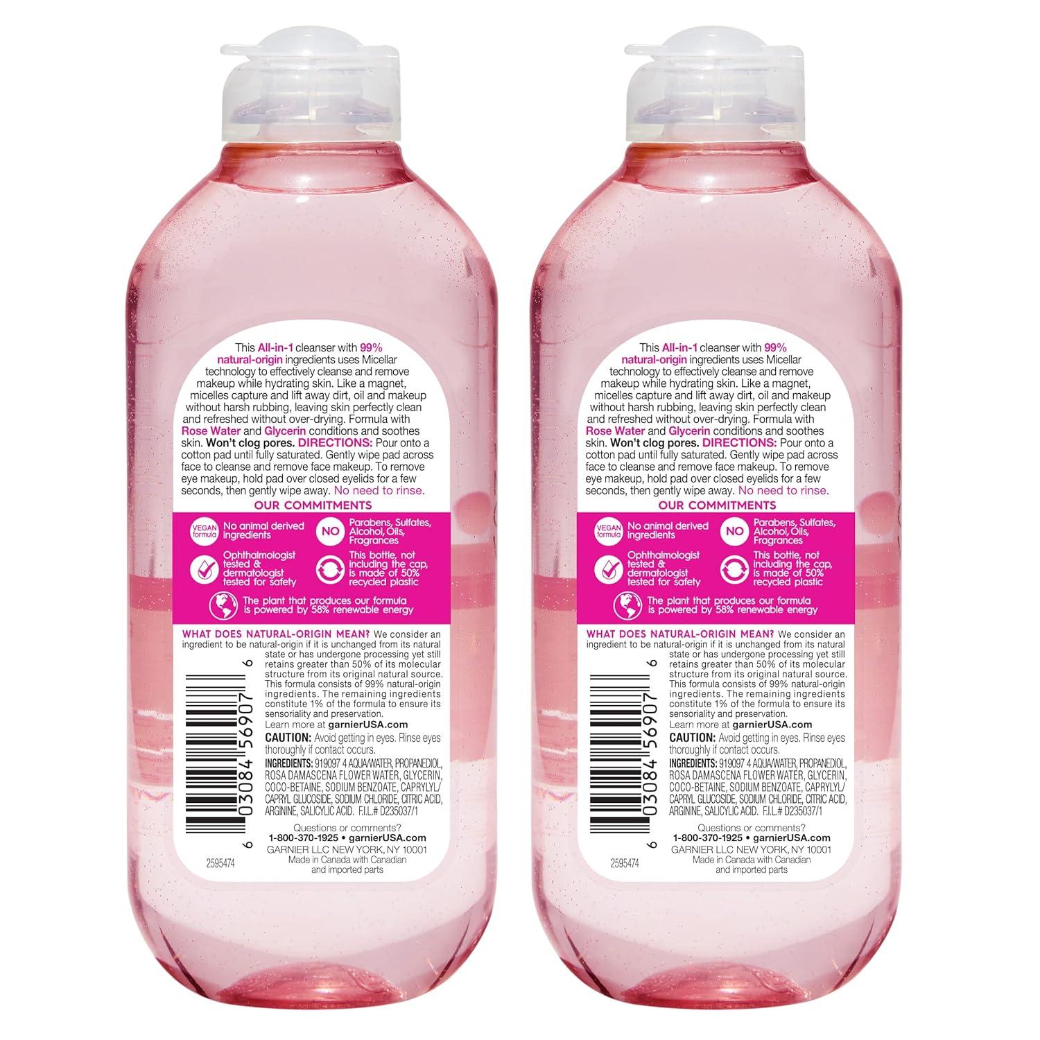 imageGarnier Micellar Water with Rose Water and Glycerin Hydrating Facial Cleanser ampamp Makeup Remover For All Skin Types Vegan Cruelty Free 135 Fl Oz 400mL 2 CountRose