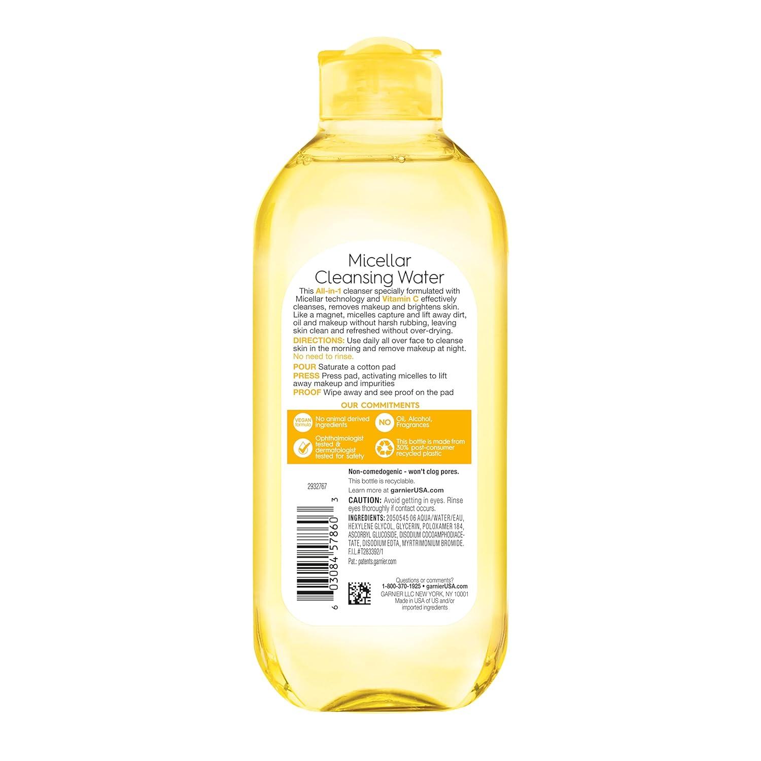 imageGarnier Micellar Water with Vitamin C Facial Cleanser ampamp Makeup Remover Brightening ampamp Hydrating For All Skin Types Vegan Cruelty Free 135 Fl Oz 400mL 2 CountUnscented