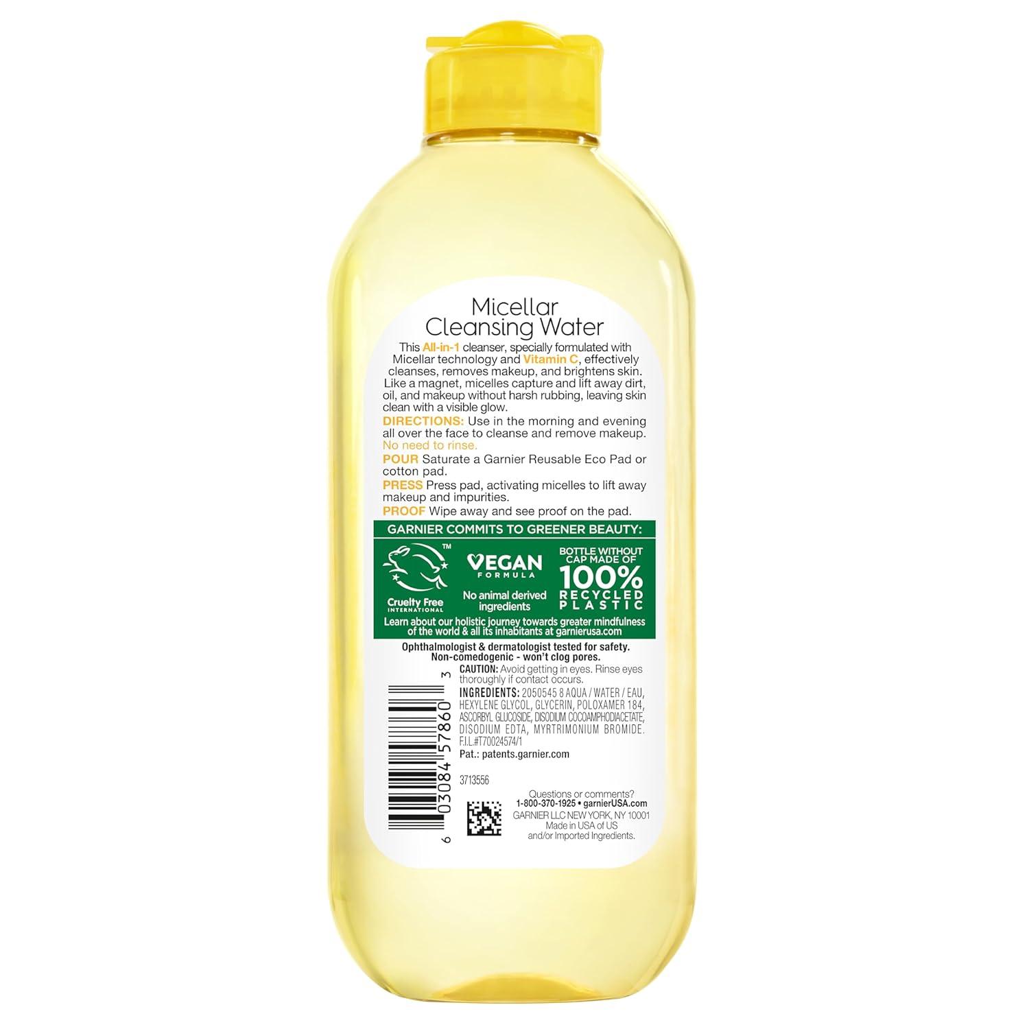 imageGarnier Micellar Water with Vitamin C Facial Cleanser ampamp Makeup Remover Brightening ampamp Hydrating For All Skin Types Vegan Cruelty Free 135 Fl Oz 400mL 2 CountUnscented