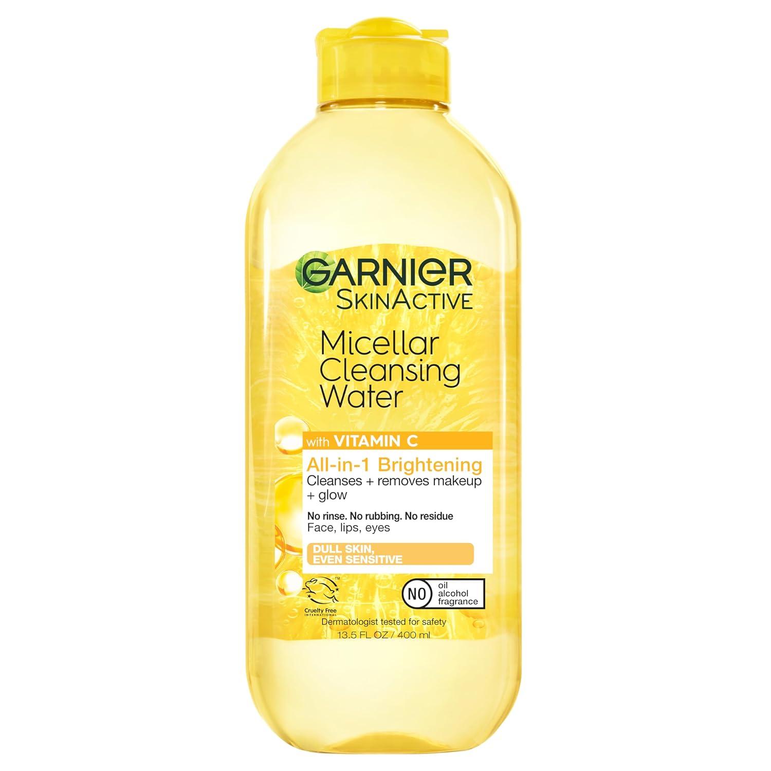 imageGarnier Micellar Water with Vitamin C Facial Cleanser ampamp Makeup Remover Brightening ampamp Hydrating For All Skin Types Vegan Cruelty Free 135 Fl Oz 400mL 2 CountUnscented
